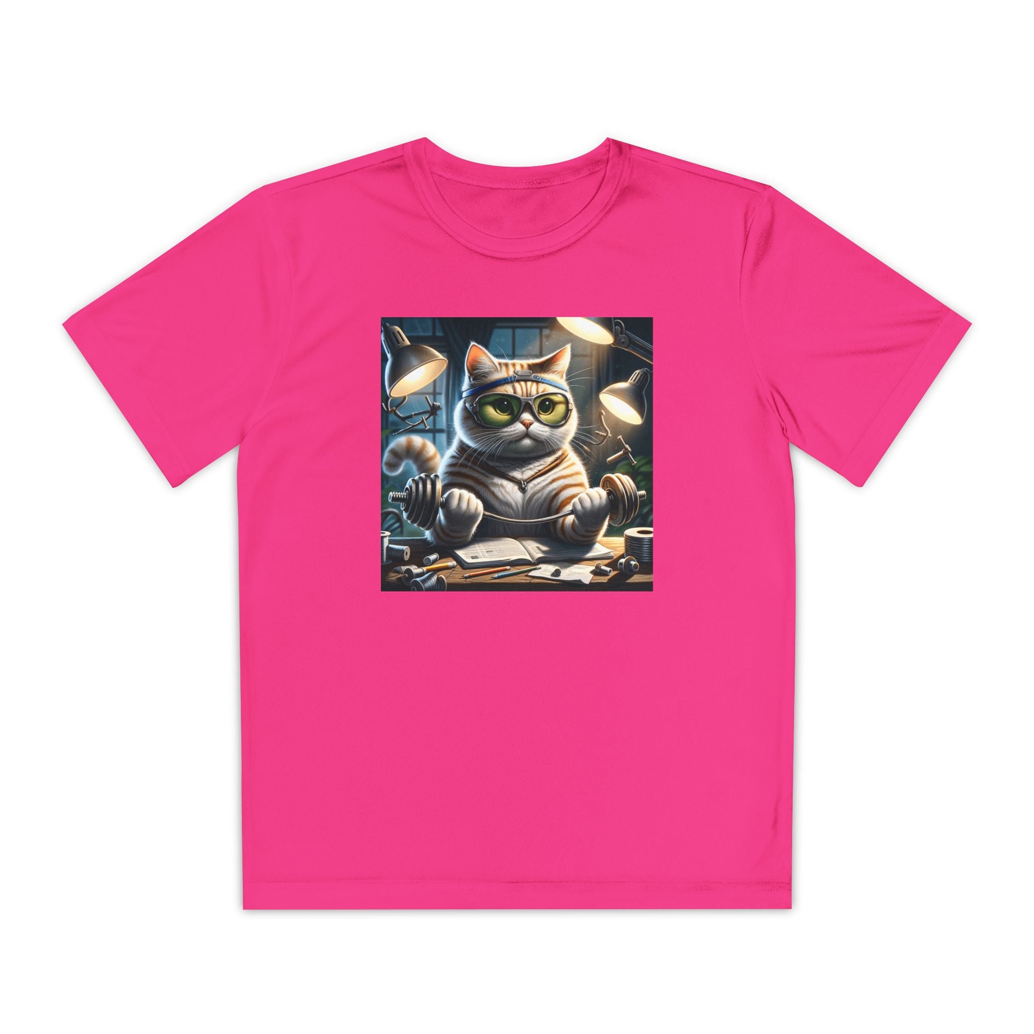 Workout Cat Youth Tee, Kids Fitness Shirt, Exercise Kitten T-Shirt, Gym Cat Top, Athletic Feline Clothing, Sporty Kitty Apparel