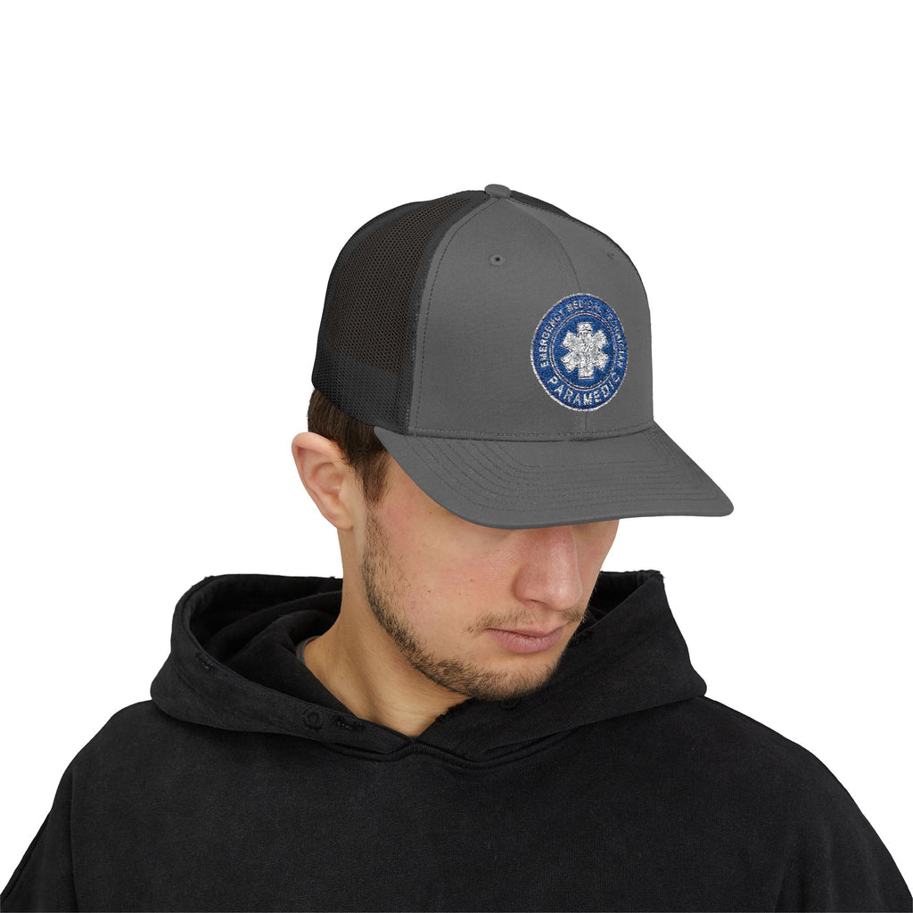 Paramedic Snapback Trucker Cap with Thin Red Line Design, Ideal for First Responders, Supportive Gifts, Memorials, Everyday Wear