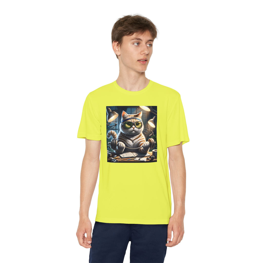 Workout Cat Youth Tee, Kids Fitness Shirt, Exercise Kitten T-Shirt, Gym Cat Top, Athletic Feline Clothing, Sporty Kitty Apparel