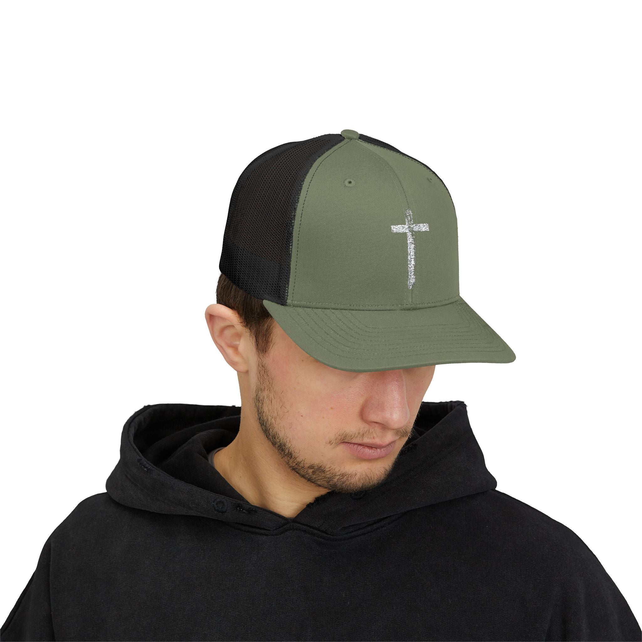 Holly Cross Snapback Trucker Cap with Thin Red Line Design, Ideal for First Responders, Supportive Gifts, Memorials, Everyday Wear