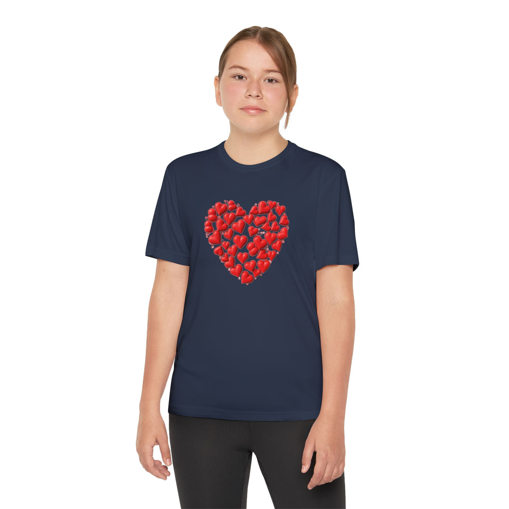 Heart Youth T-Shirt Sports Graphic Tee, Cool Athletic Shirt for Kids, Perfect for Sports Events, Team Spirit