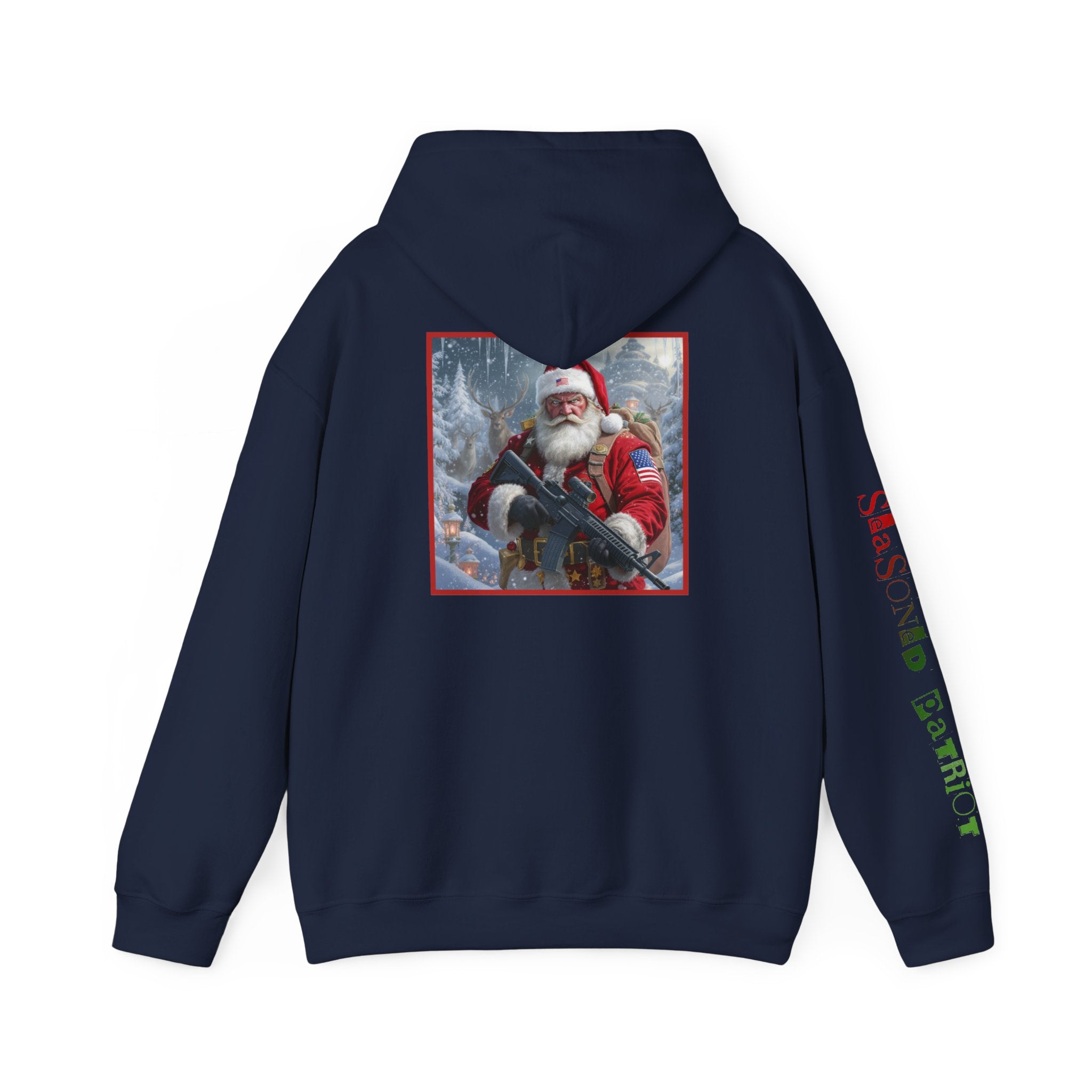 Christmas Santa Claus Patriotic USA Hoodie, Sweatshirt, Unisex Hooded Pullover, Holiday Outerwear, Festive Winter Apparel