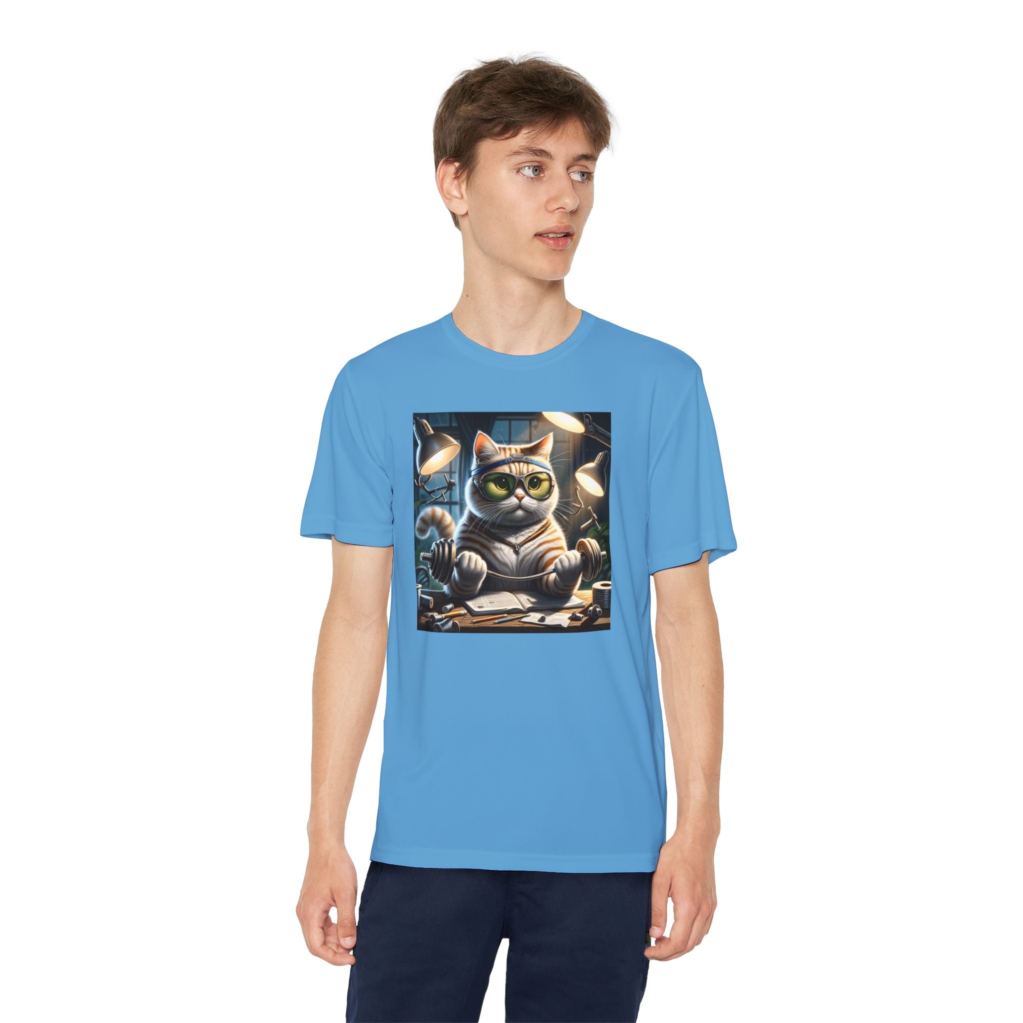 Workout Cat Youth Tee, Kids Fitness Shirt, Exercise Kitten T-Shirt, Gym Cat Top, Athletic Feline Clothing, Sporty Kitty Apparel