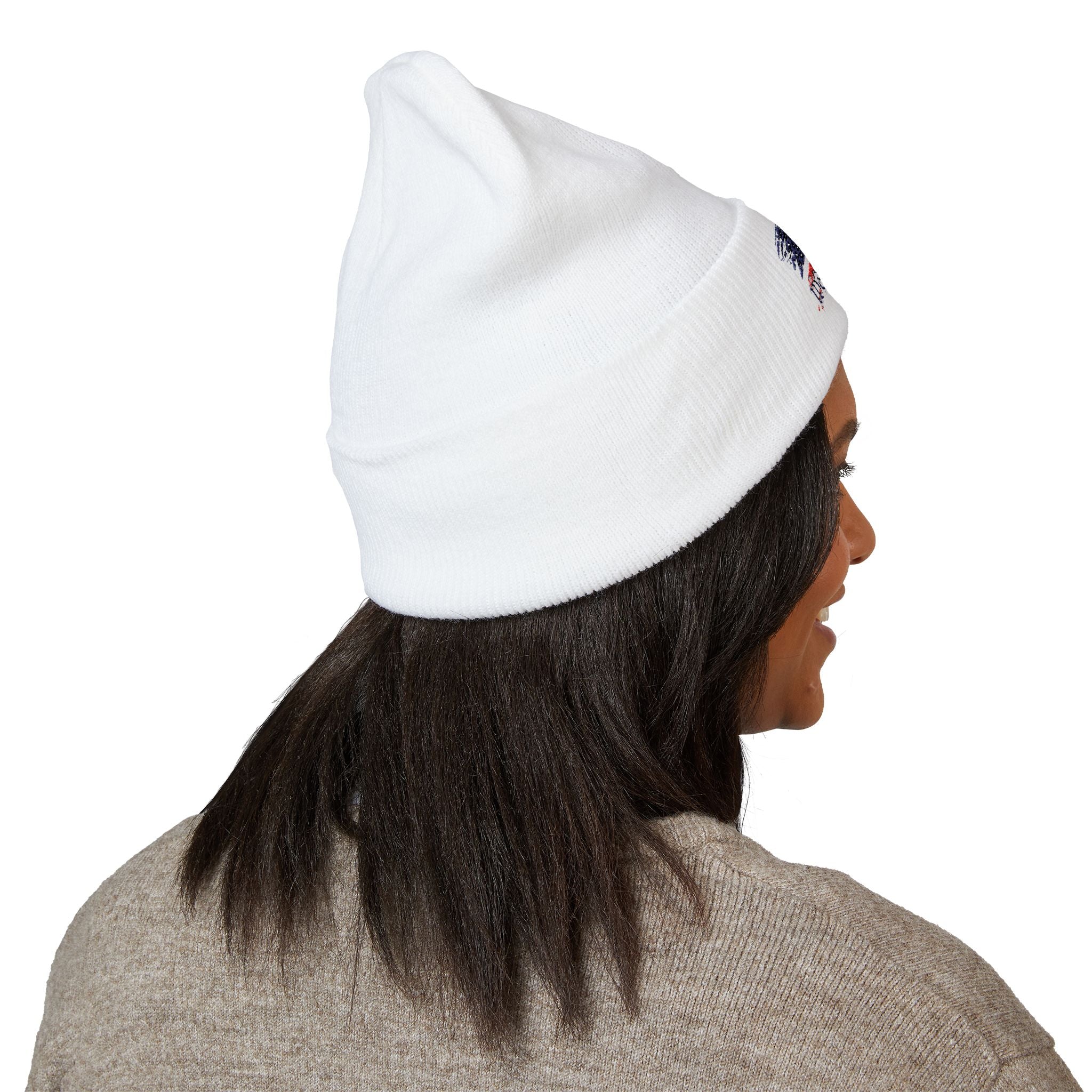 Embroidered Patriotic Beanie, USA Flag Knit Cap, American Pride Winter Hat, Red White Blue Headwear, Independence Day Gift