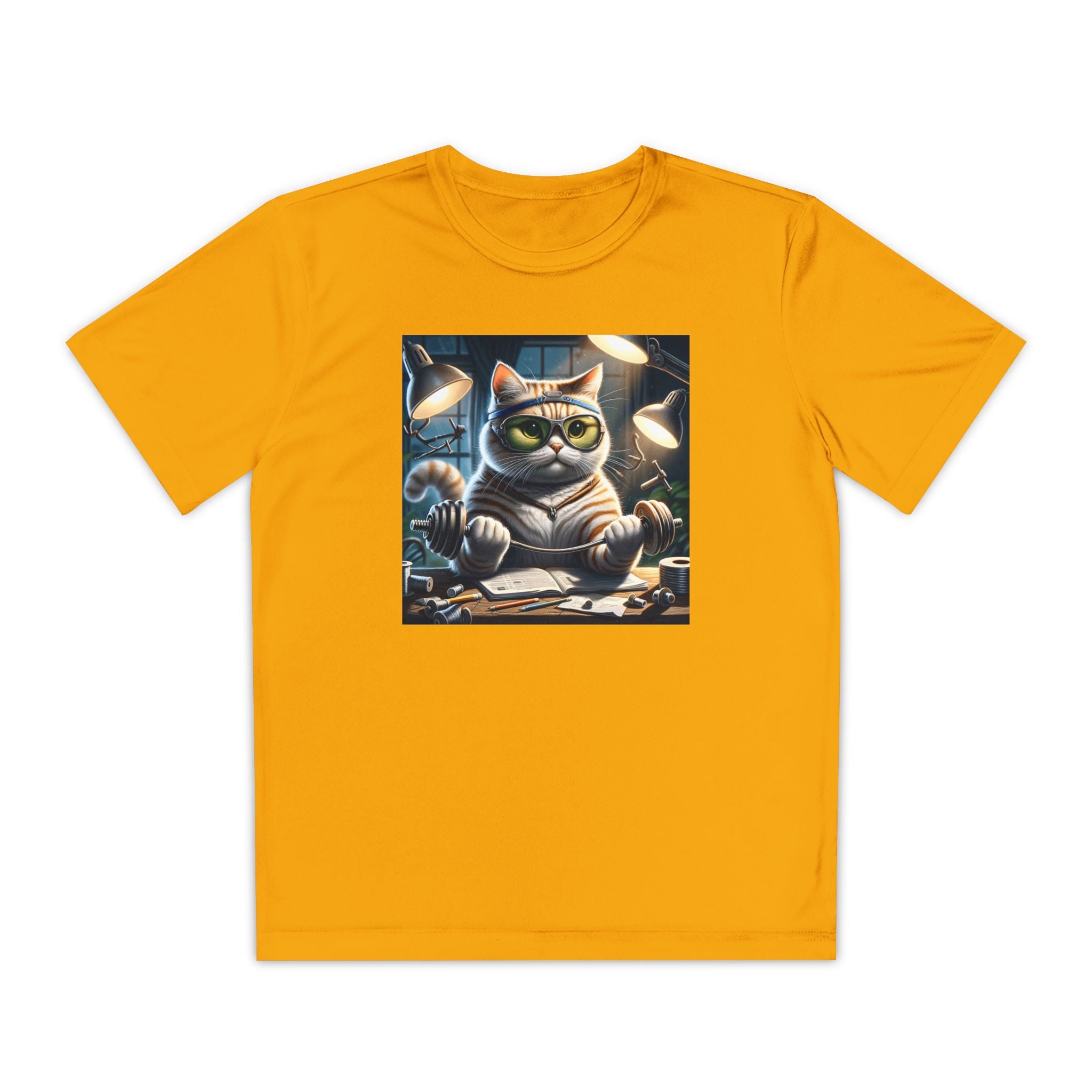 Workout Cat Youth Tee, Kids Fitness Shirt, Exercise Kitten T-Shirt, Gym Cat Top, Athletic Feline Clothing, Sporty Kitty Apparel