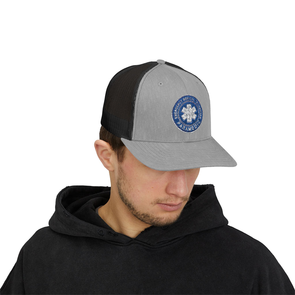 Paramedic Snapback Trucker Cap with Thin Red Line Design, Ideal for First Responders, Supportive Gifts, Memorials, Everyday Wear