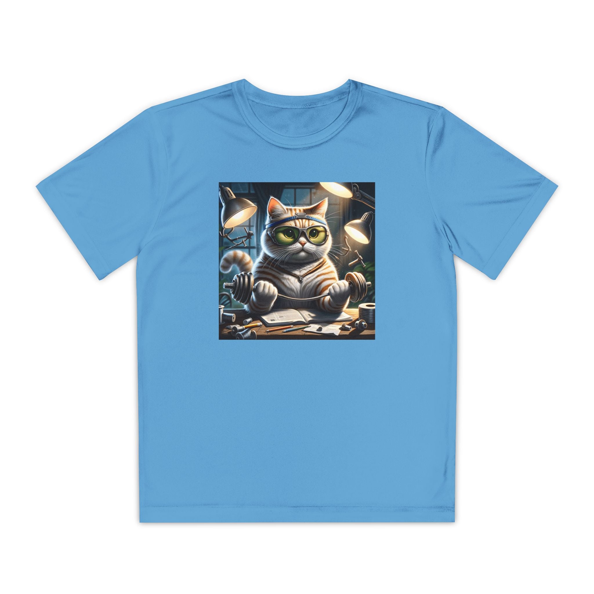 Workout Cat Youth Tee, Kids Fitness Shirt, Exercise Kitten T-Shirt, Gym Cat Top, Athletic Feline Clothing, Sporty Kitty Apparel