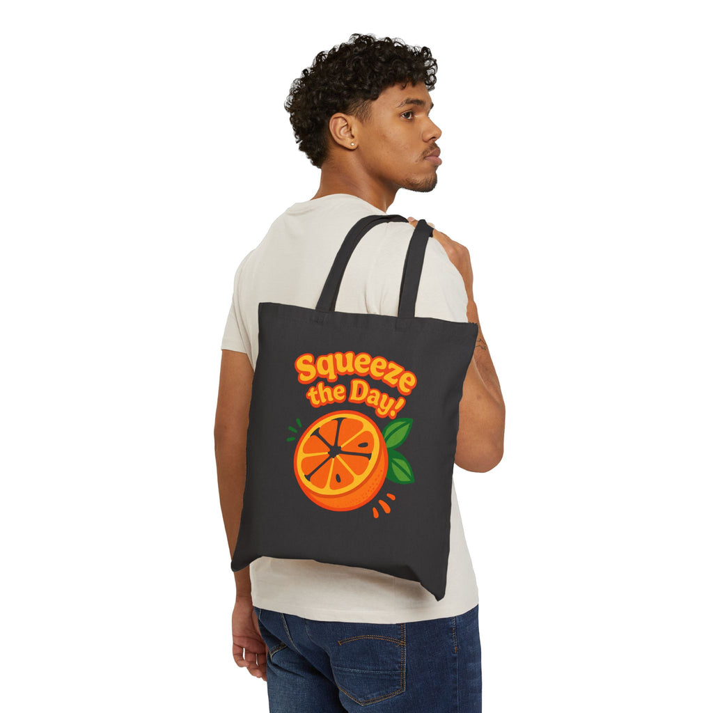 Squeeze the Day Orange Illustration Tote Bag | Canvas Grocery Market Bag