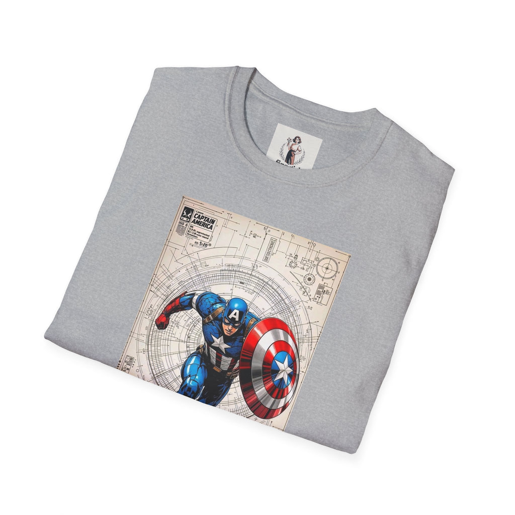 Captain America Superhero Marvel Unisex Softstyle T-Shirt, Comic Book Tee, Graphic Novel Shirt, Geeky Clothing, Cosplay Costume Top
