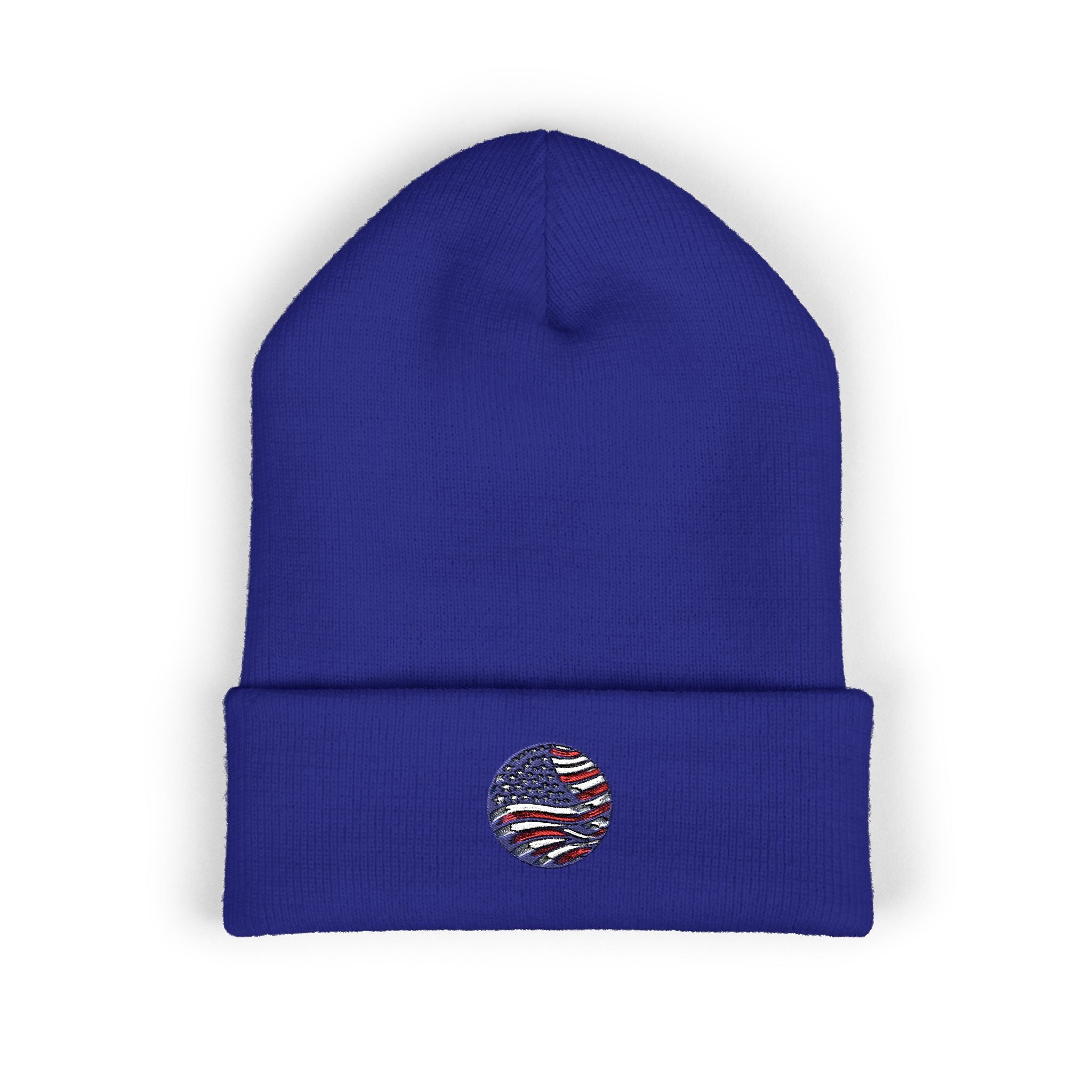 Embroidered Patriotic Beanie, Usa Flag Cuffed Hat, American Flag Knit Beanie, Patriotic Headwear, USA Flag Winter Hat