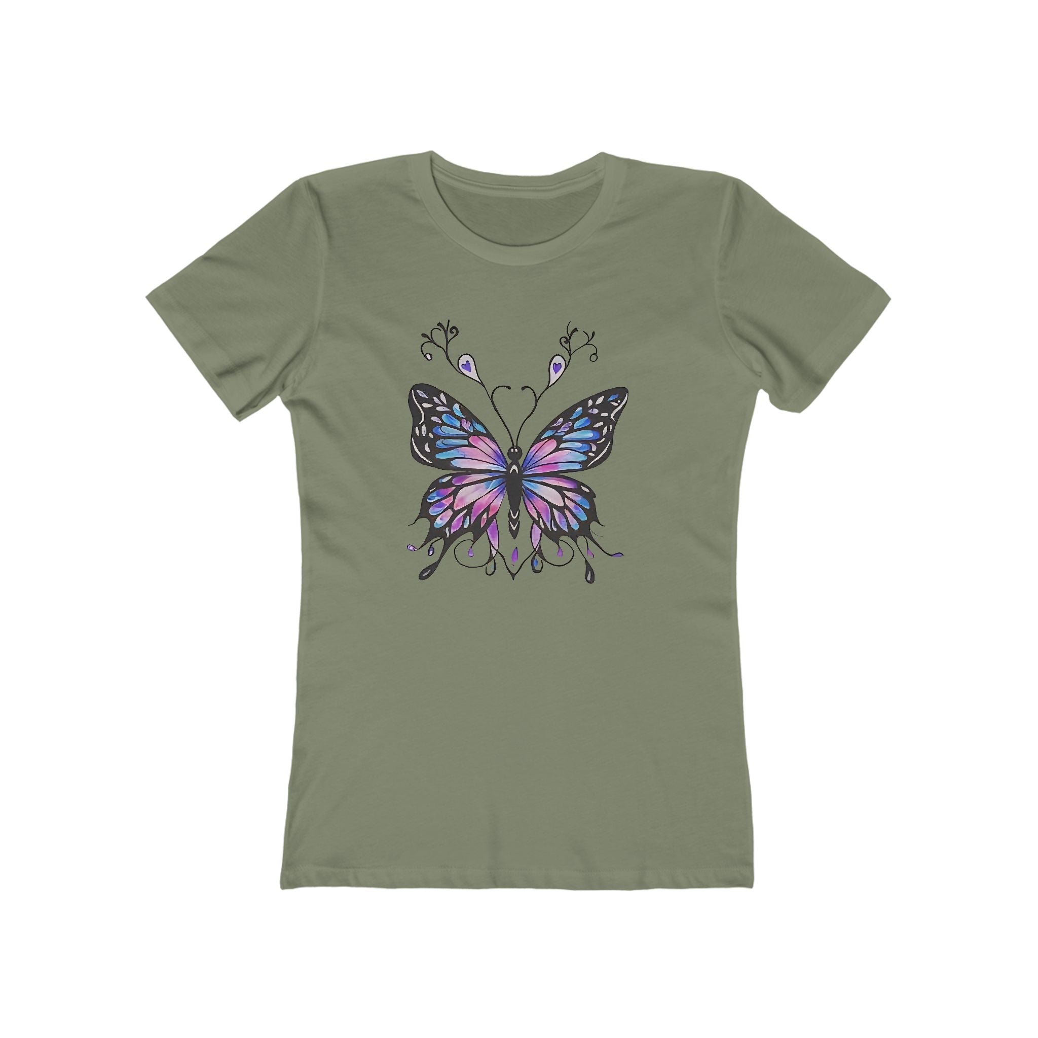 Butterffy Chic Women's Boyfriend Tee, Casual Outfits, Gift for Her, Weekend Wear, Trendy Style, Everyday Comfort