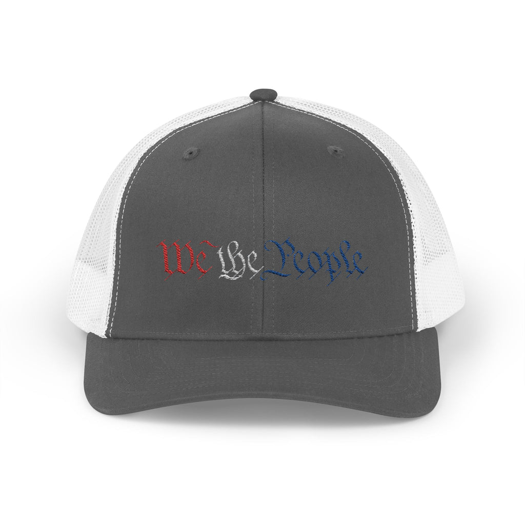 We The People Snapback Trucker Cap with Thin Red Line Design, Ideal for First Responders, Supportive Gifts, Memorials, Everyday Wear