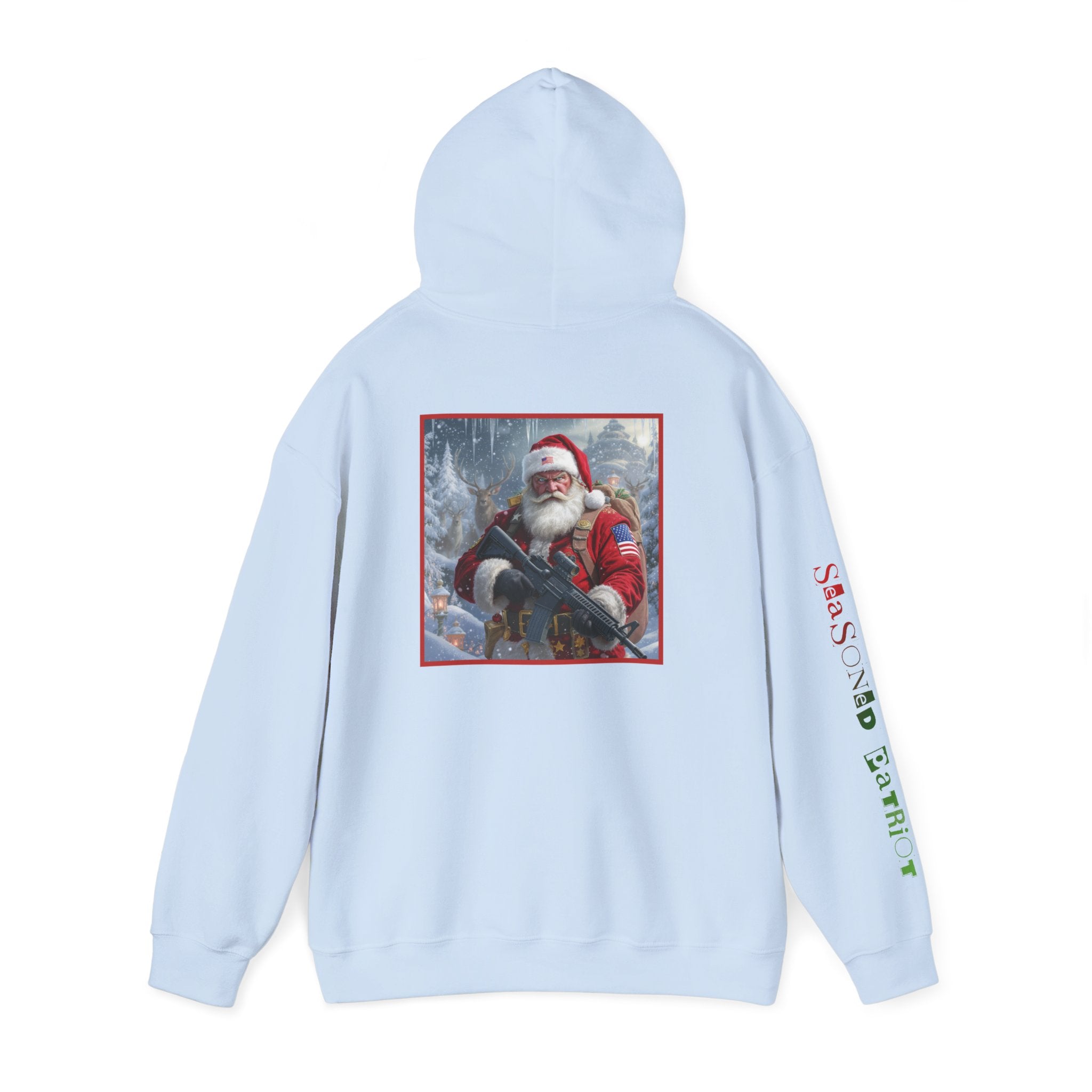 Christmas Santa Claus Patriotic USA Hoodie, Sweatshirt, Unisex Hooded Pullover, Holiday Outerwear, Festive Winter Apparel