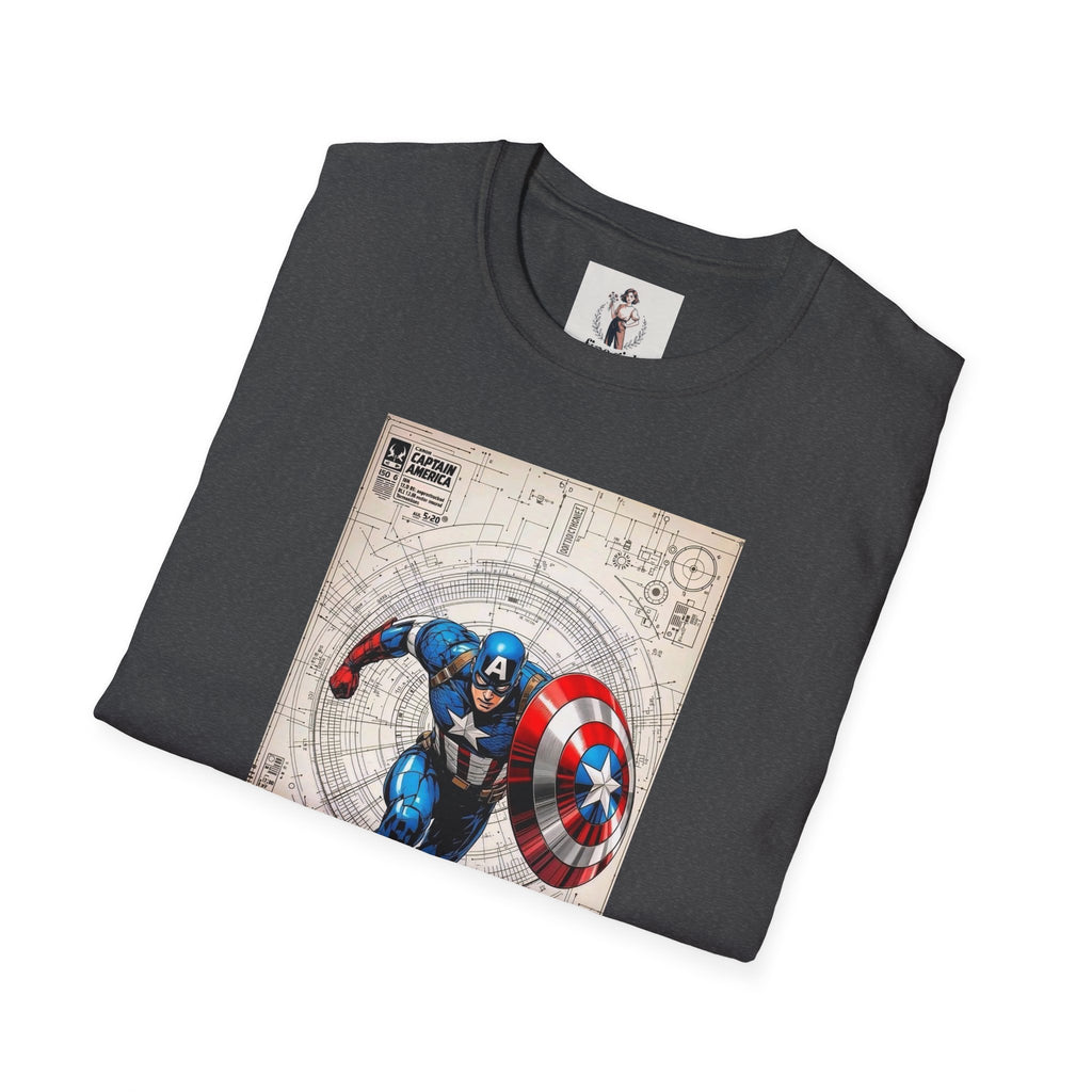 Captain America Superhero Marvel Unisex Softstyle T-Shirt, Comic Book Tee, Graphic Novel Shirt, Geeky Clothing, Cosplay Costume Top