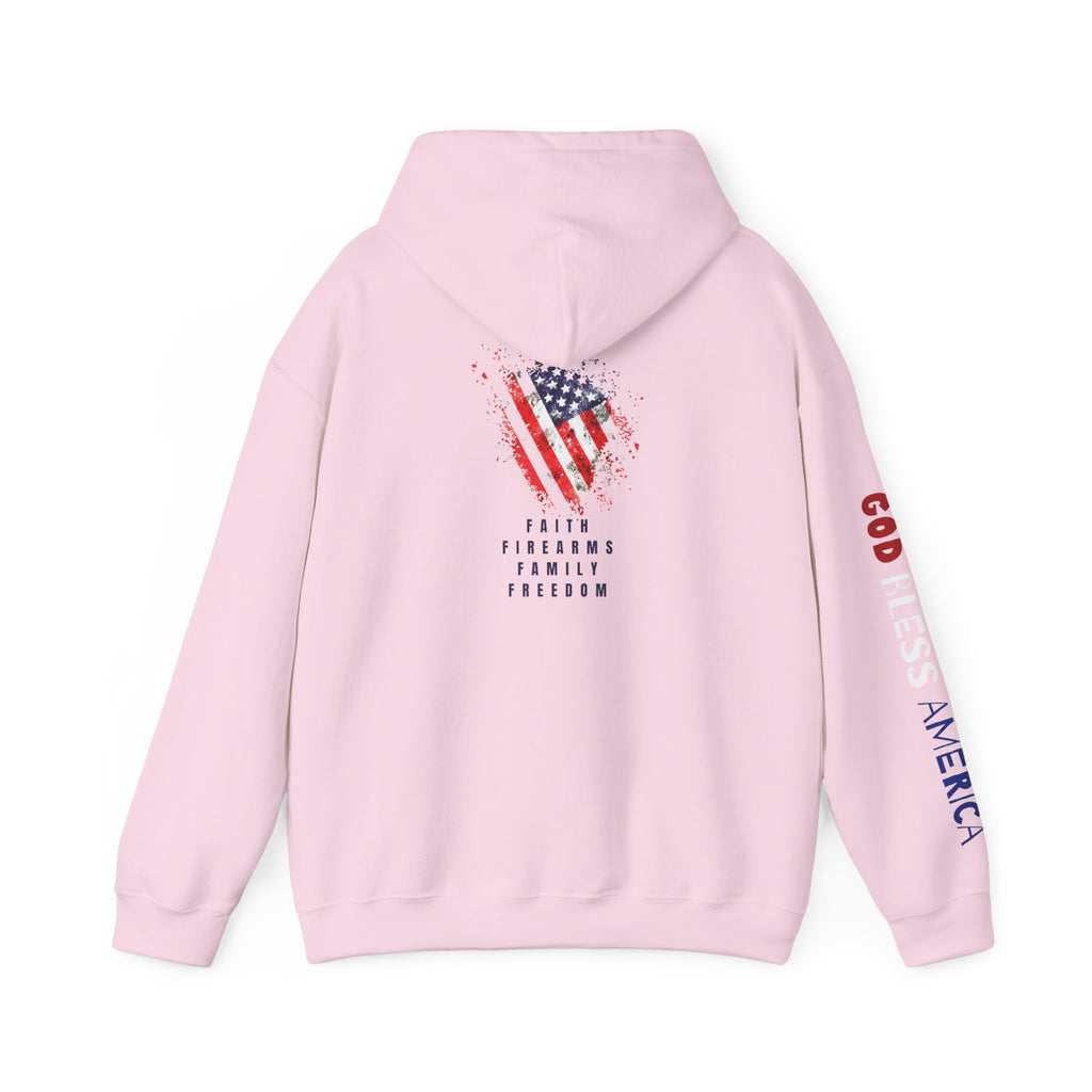 Faith Family Firearms Freedom Hooded Sweatshirt with Faith, Family, Firearms & Freedom Design - Unisex Cozy Wear for Celebrations
