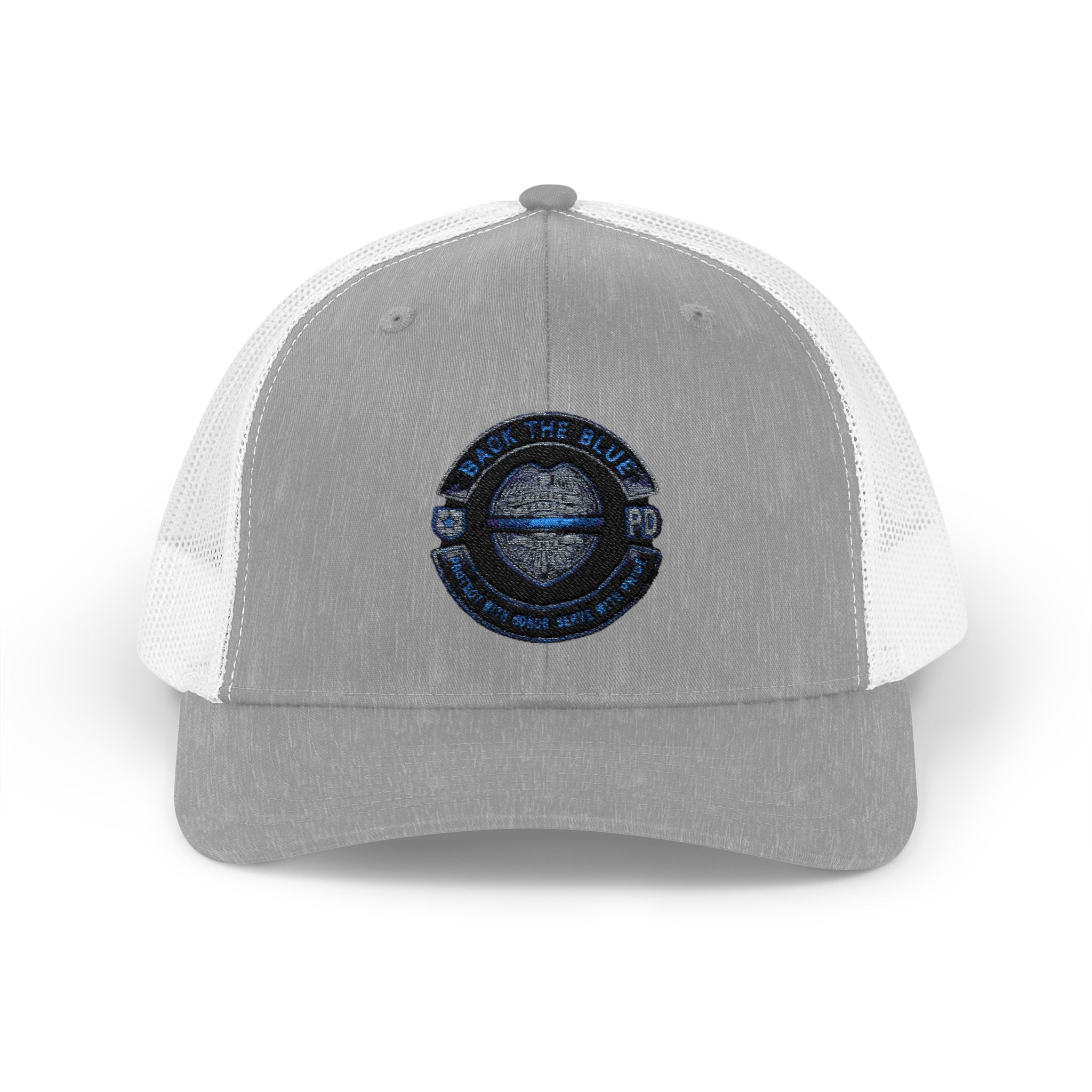 Back The Blue Snapback Trucker Cap with Thin Red Line Design, Ideal for First Responders, Supportive Gifts, Memorials, Everyday Wear