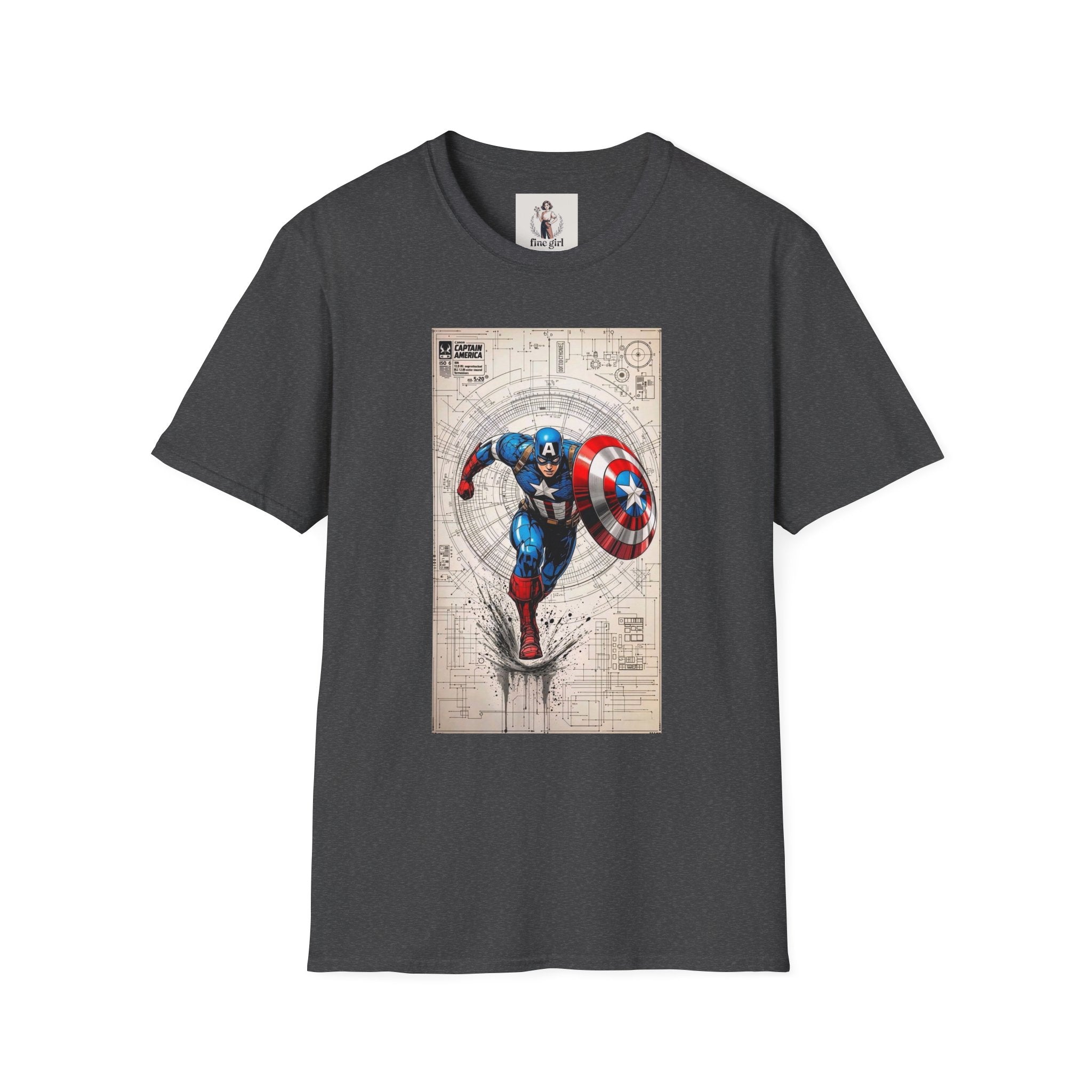 Captain America Superhero Marvel Unisex Softstyle T-Shirt, Comic Book Tee, Graphic Novel Shirt, Geeky Clothing, Cosplay Costume Top