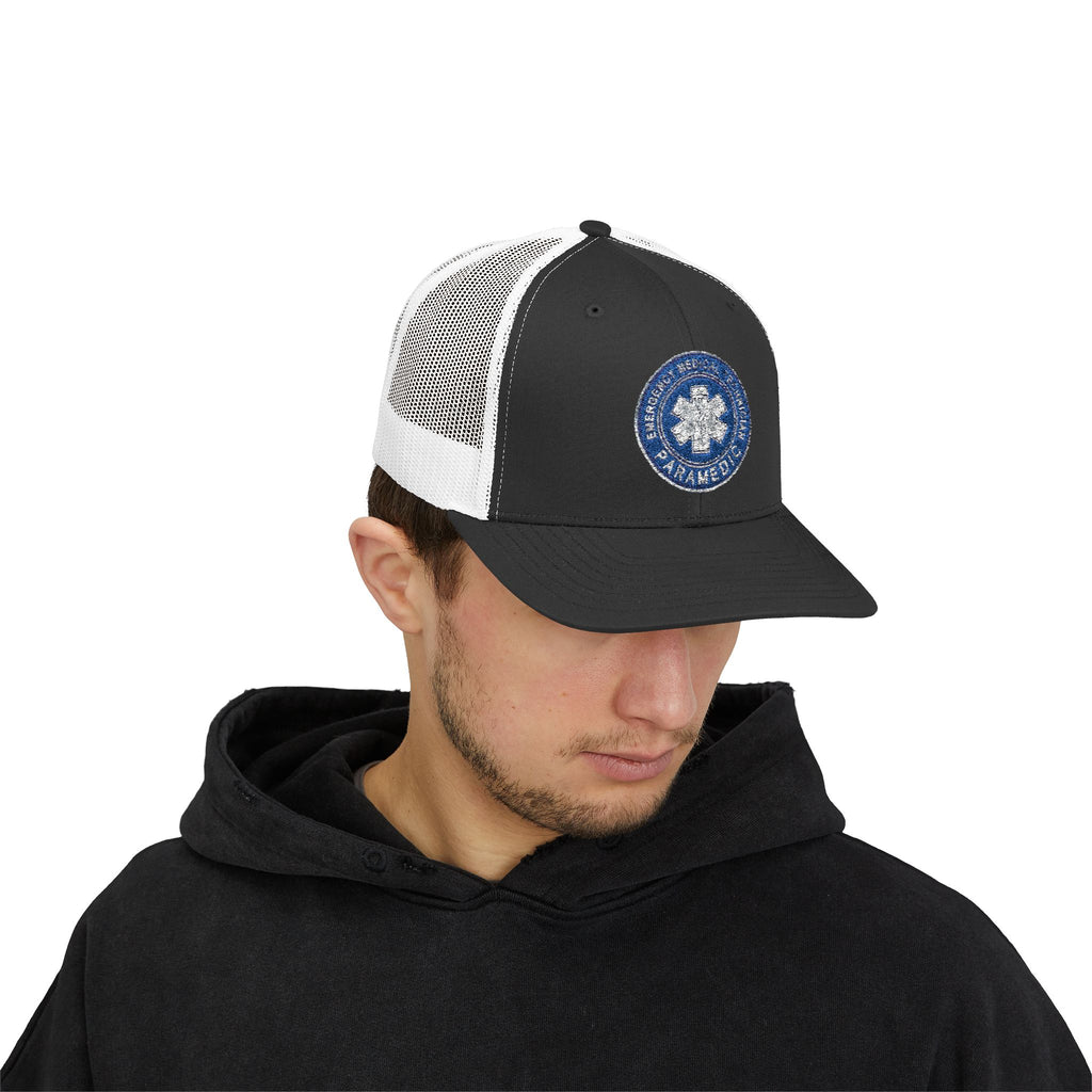Paramedic Snapback Trucker Cap with Thin Red Line Design, Ideal for First Responders, Supportive Gifts, Memorials, Everyday Wear