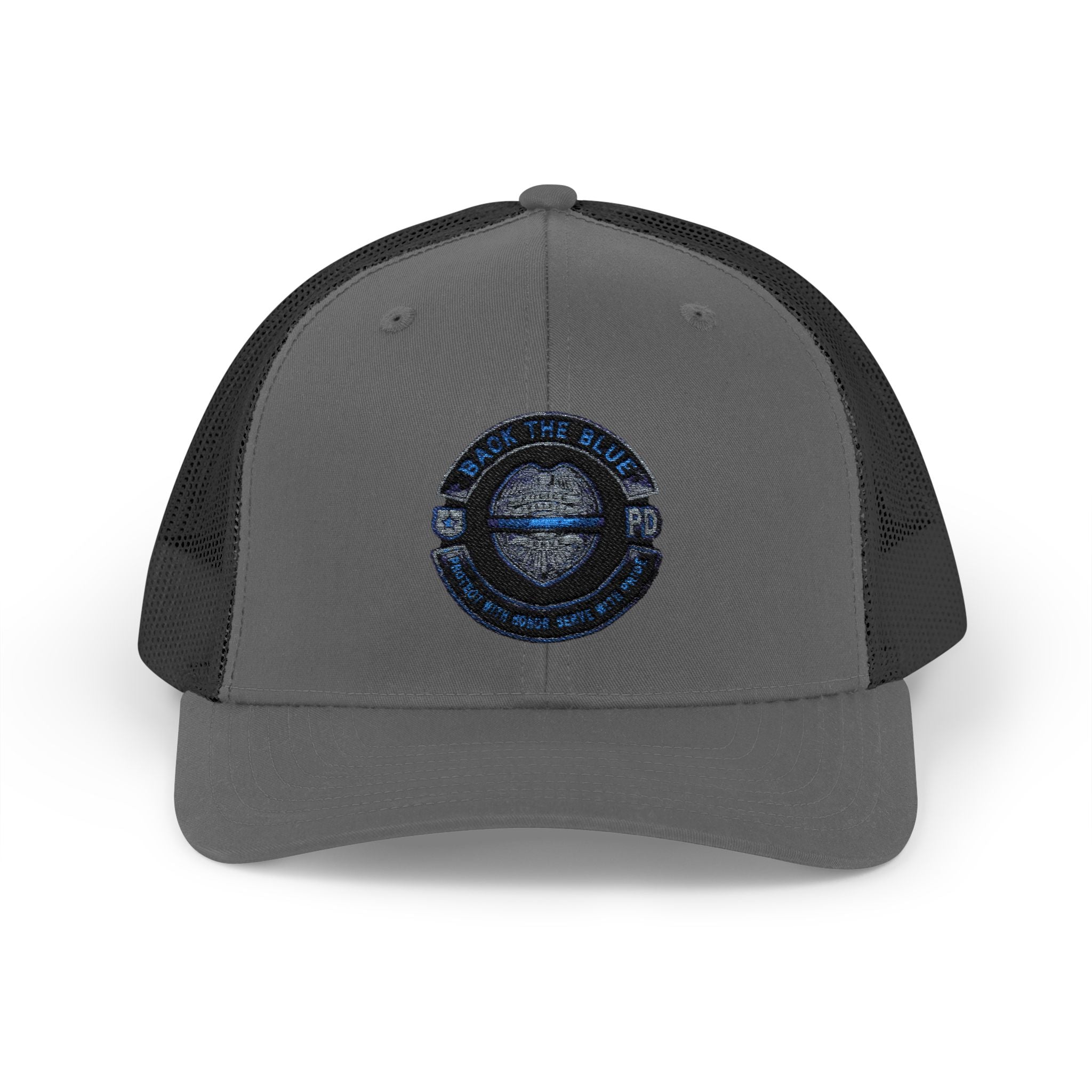 Back The Blue Snapback Trucker Cap with Thin Red Line Design, Ideal for First Responders, Supportive Gifts, Memorials, Everyday Wear