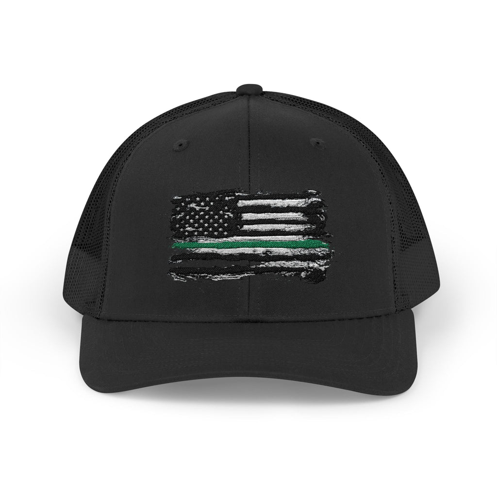Thin Green Line Patriotic Snapback Trucker Cap with Thin Red Line Design, Ideal for First Responders, Supportive Gifts, Everyday Wear