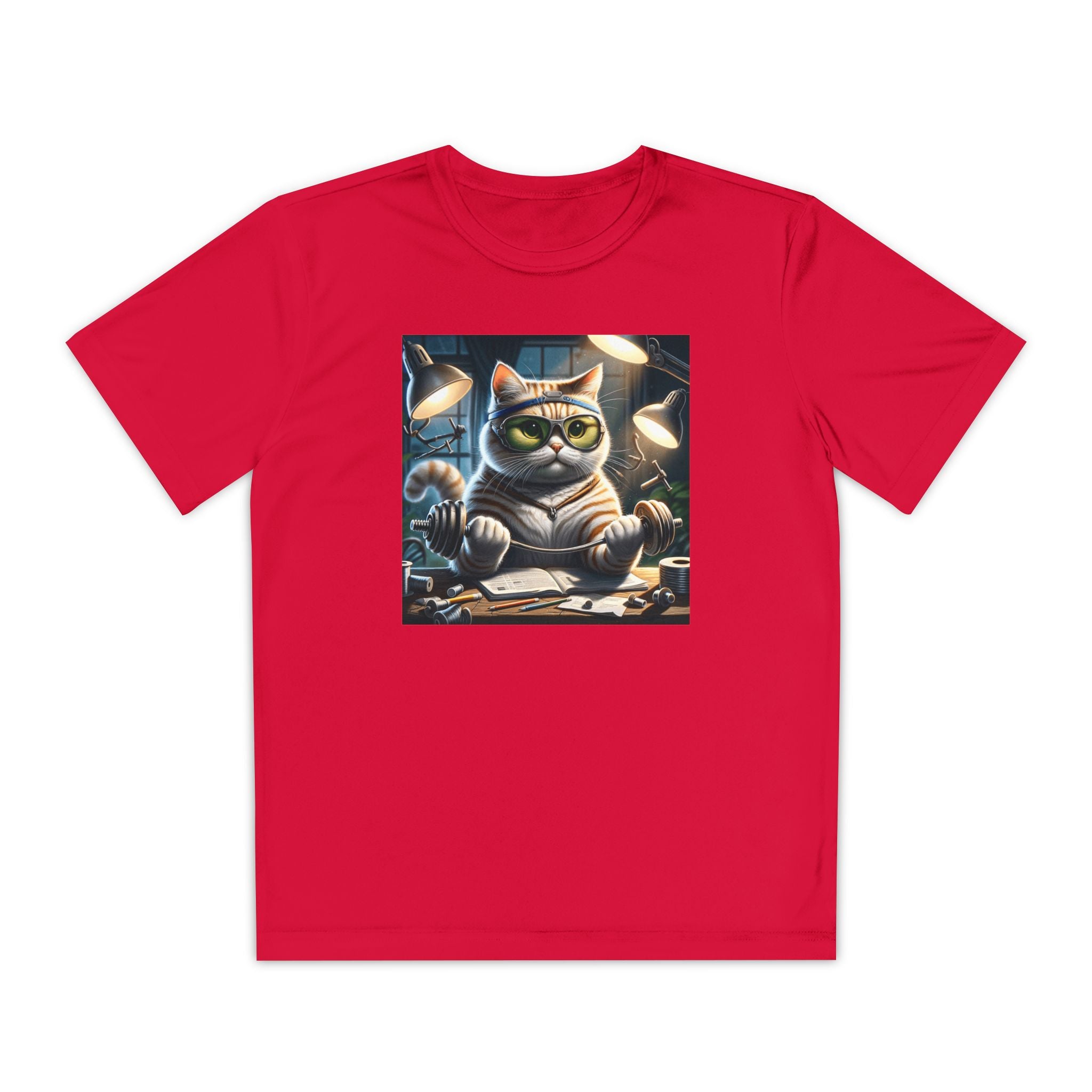 Workout Cat Youth Tee, Kids Fitness Shirt, Exercise Kitten T-Shirt, Gym Cat Top, Athletic Feline Clothing, Sporty Kitty Apparel
