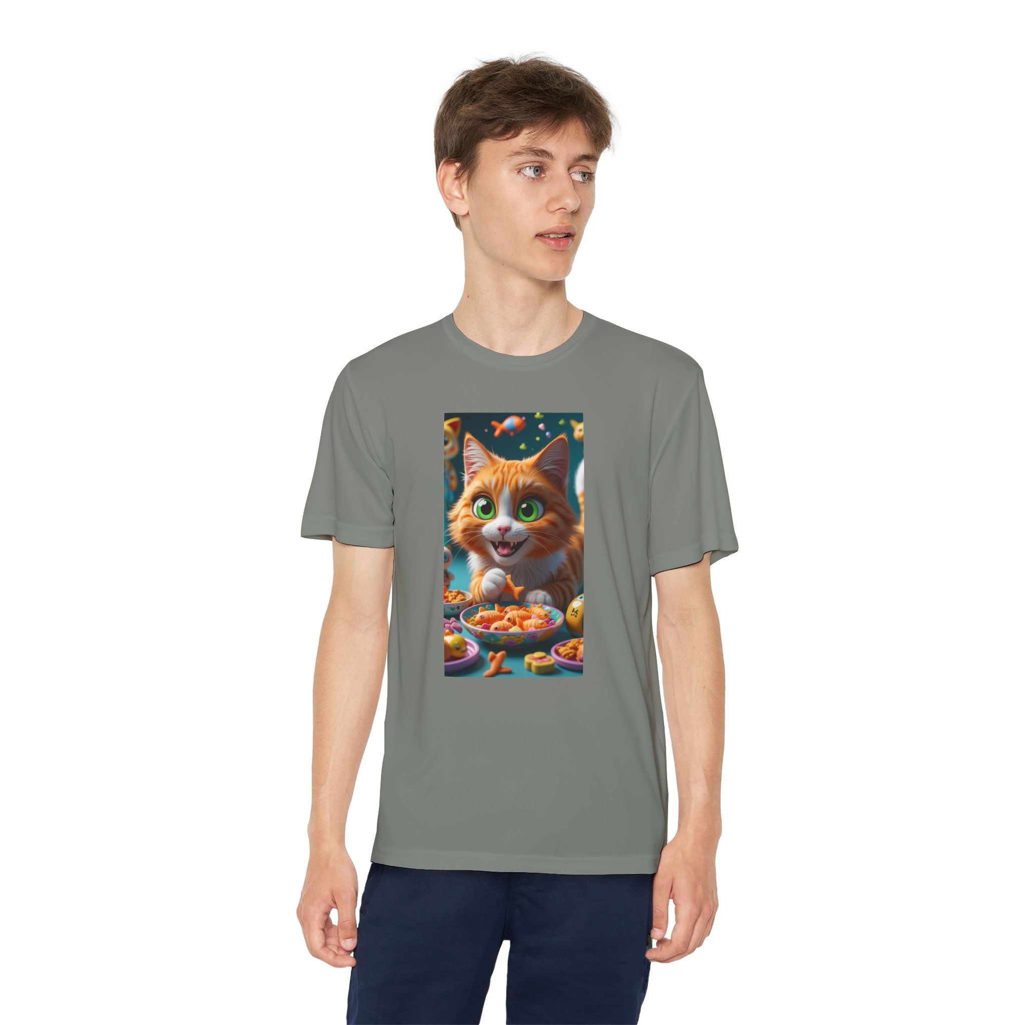 Youth Competitor Tee - Cat eating goldfish crackers, Kids T-shirt, Children's shirt, Funny animal graphic tee, Cat lover gift, Kids fashion