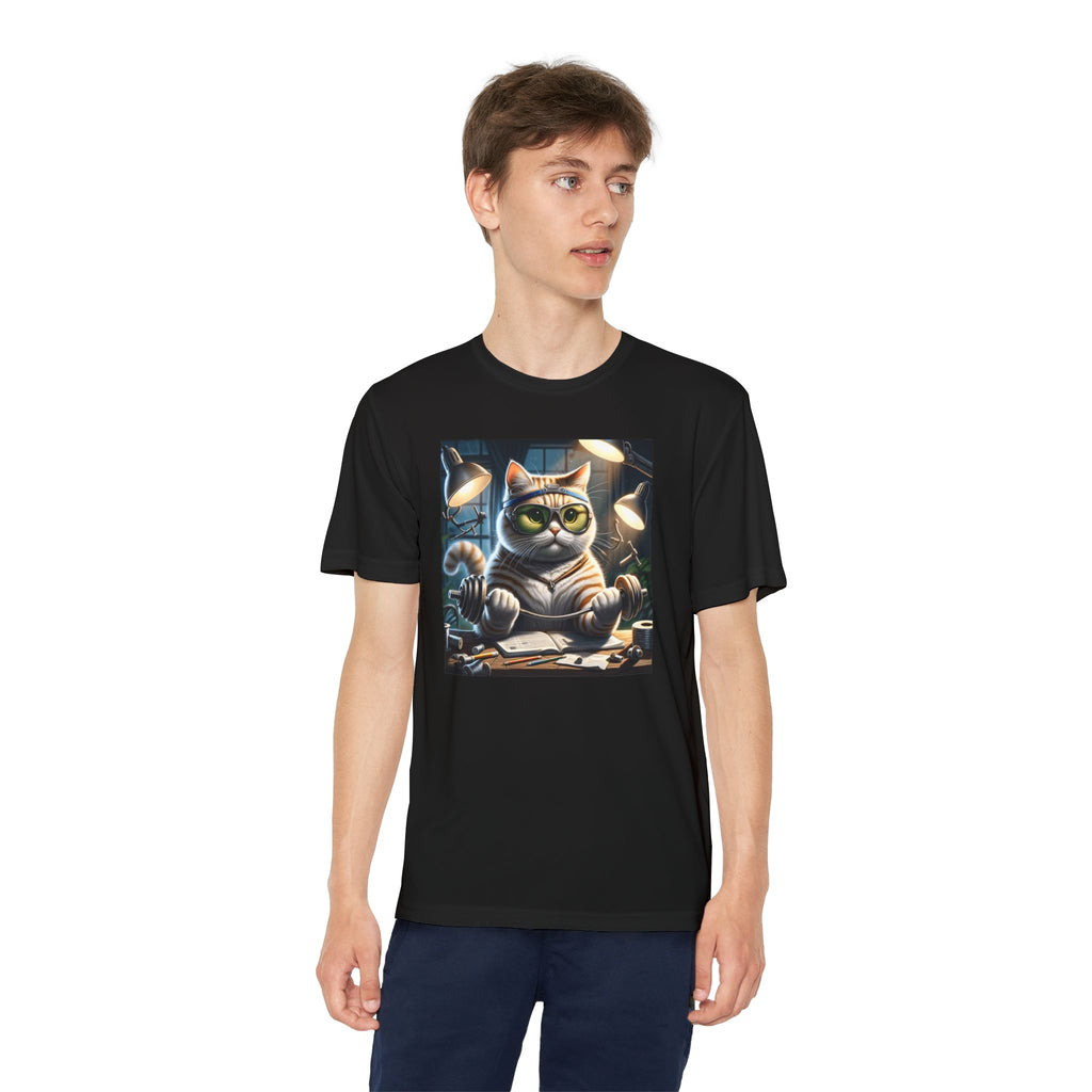 Workout Cat Youth Tee, Kids Fitness Shirt, Exercise Kitten T-Shirt, Gym Cat Top, Athletic Feline Clothing, Sporty Kitty Apparel