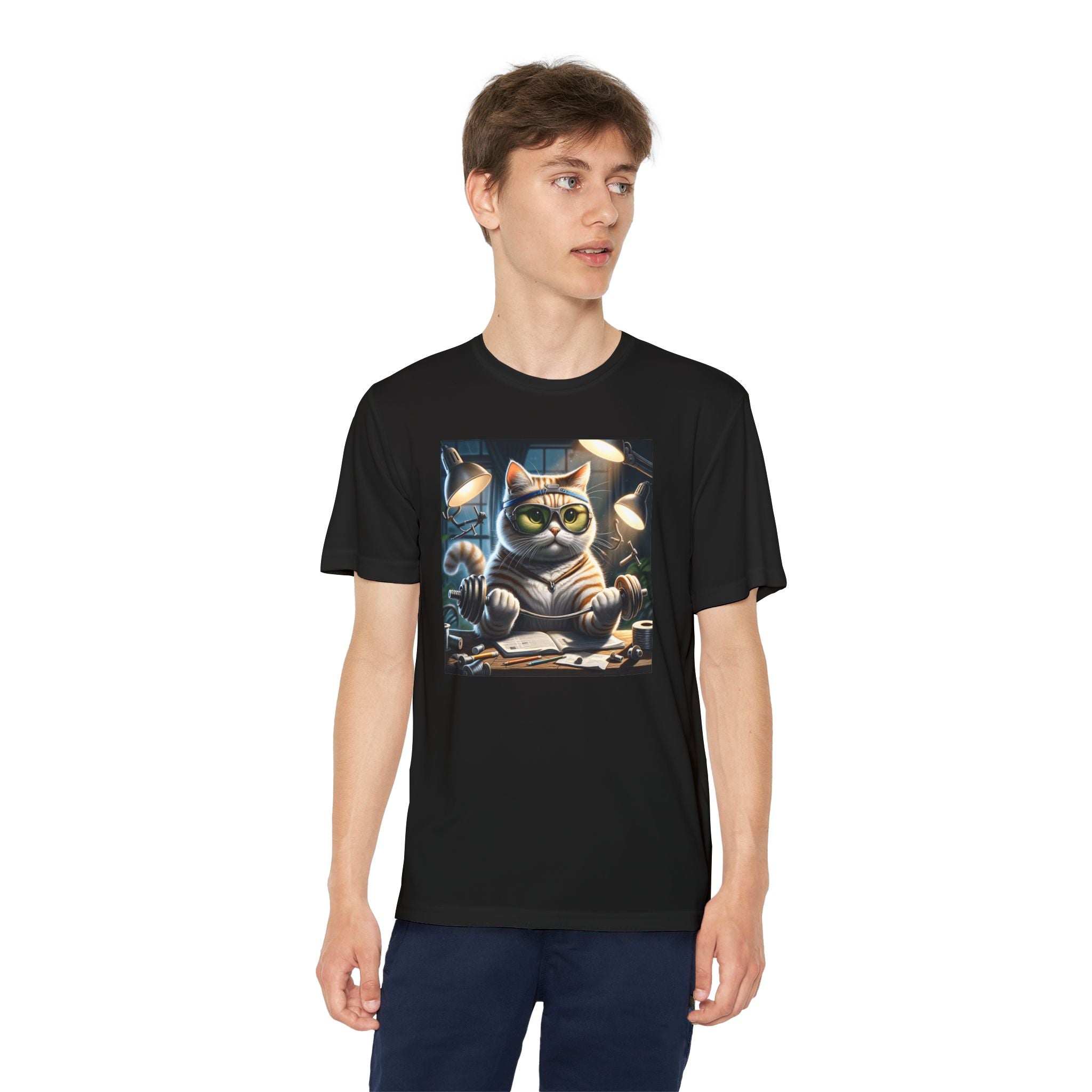 Workout Cat Youth Tee, Kids Fitness Shirt, Exercise Kitten T-Shirt, Gym Cat Top, Athletic Feline Clothing, Sporty Kitty Apparel