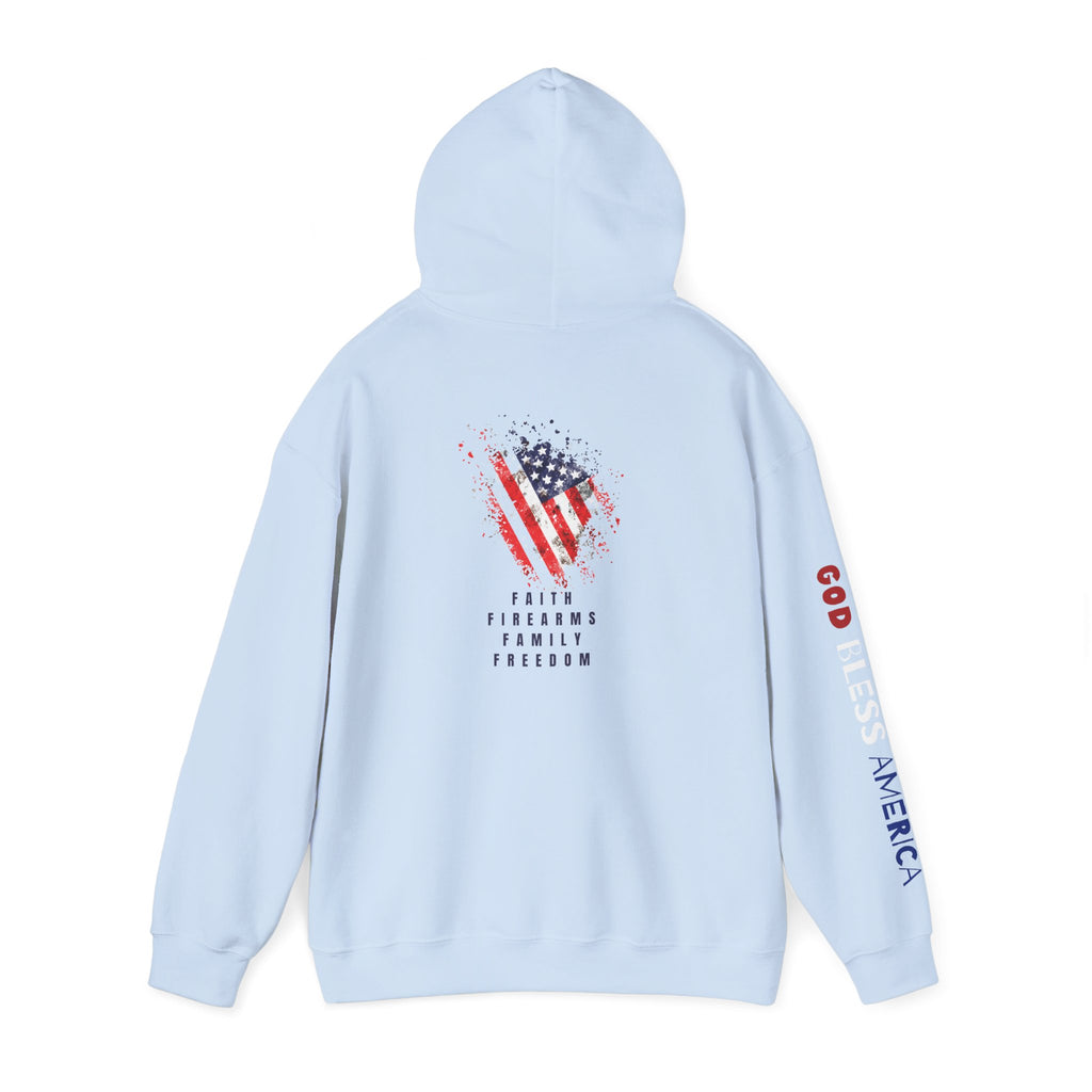 Faith Family Firearms Freedom Hooded Sweatshirt with Faith, Family, Firearms & Freedom Design - Unisex Cozy Wear for Celebrations