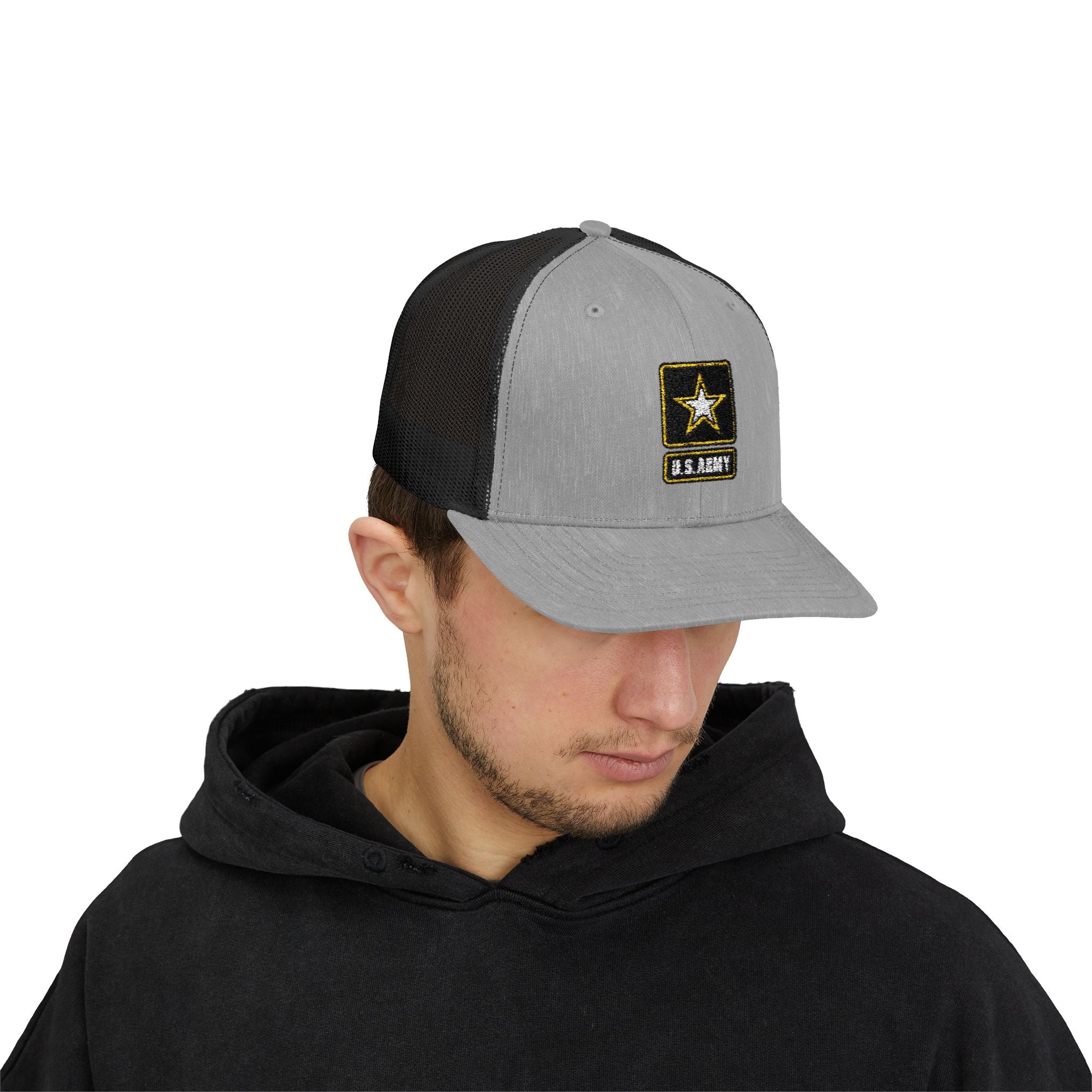 US Army Snapback Trucker Cap with Thin Red Line Design, Ideal for First Responders, Supportive Gifts, Memorials, Everyday Wear