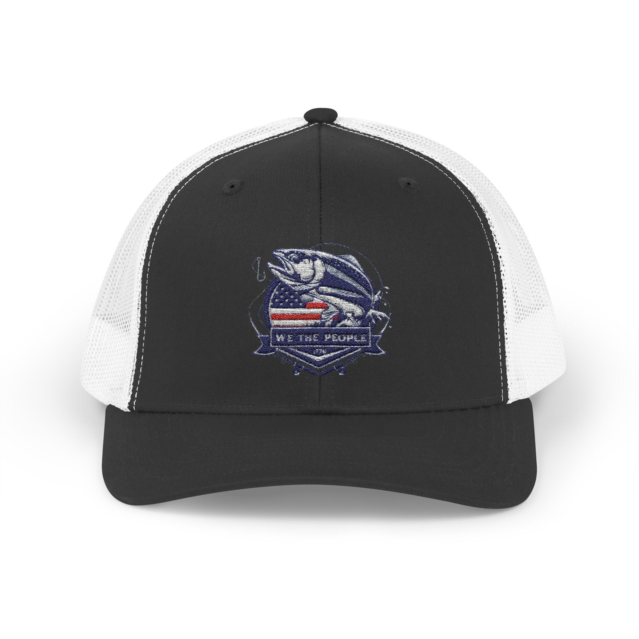 Fishing Patriotic Snapback Trucker Cap with Thin Red Line Design, Ideal for First Responders, Supportive Gifts, Memorials, Everyday Wear