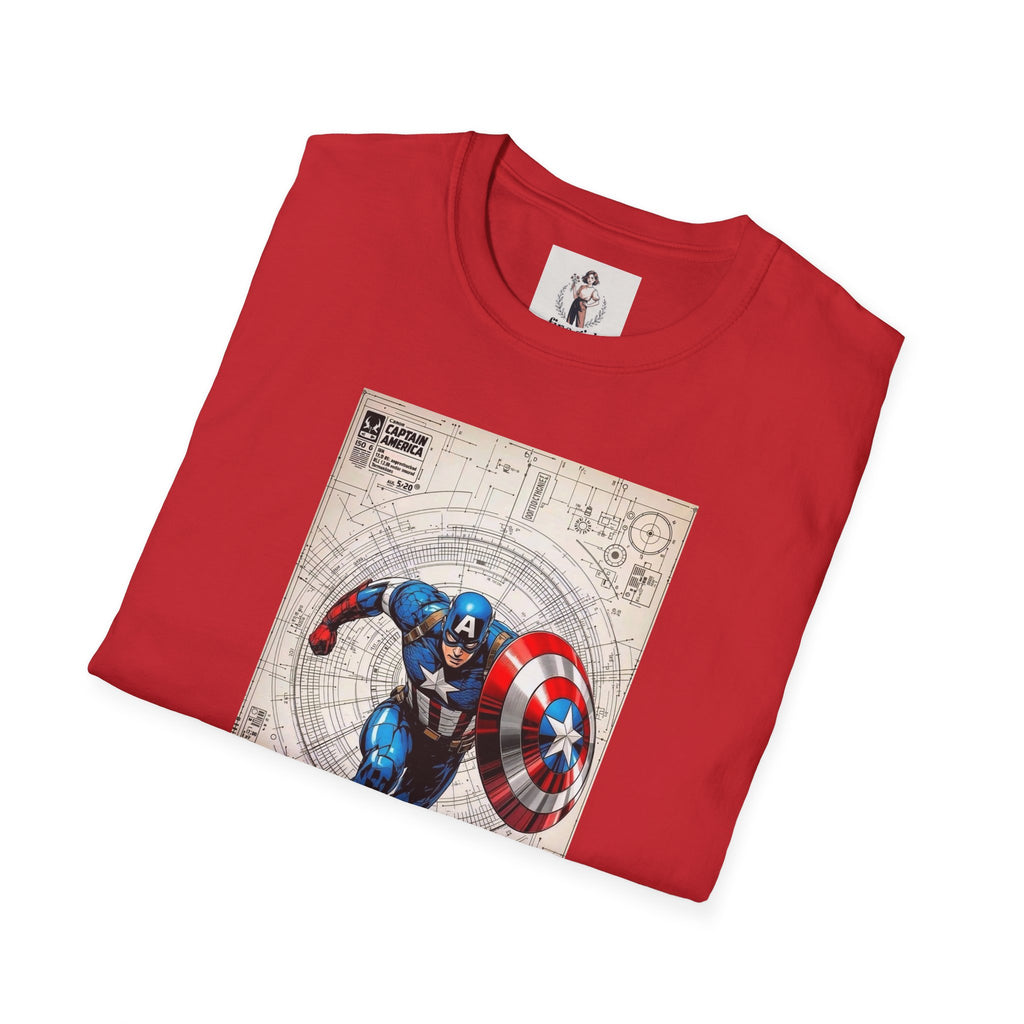 Captain America Superhero Marvel Unisex Softstyle T-Shirt, Comic Book Tee, Graphic Novel Shirt, Geeky Clothing, Cosplay Costume Top