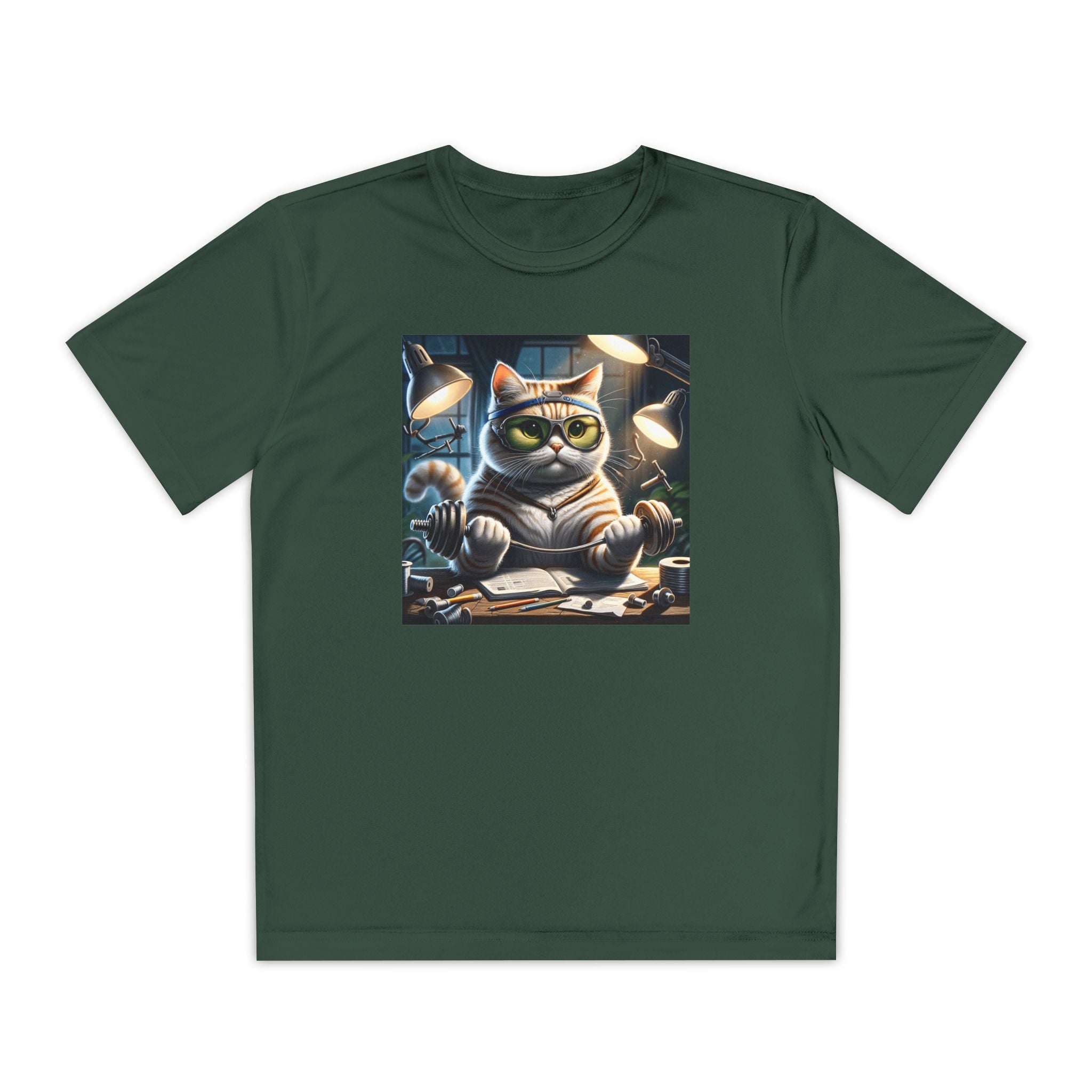 Workout Cat Youth Tee, Kids Fitness Shirt, Exercise Kitten T-Shirt, Gym Cat Top, Athletic Feline Clothing, Sporty Kitty Apparel
