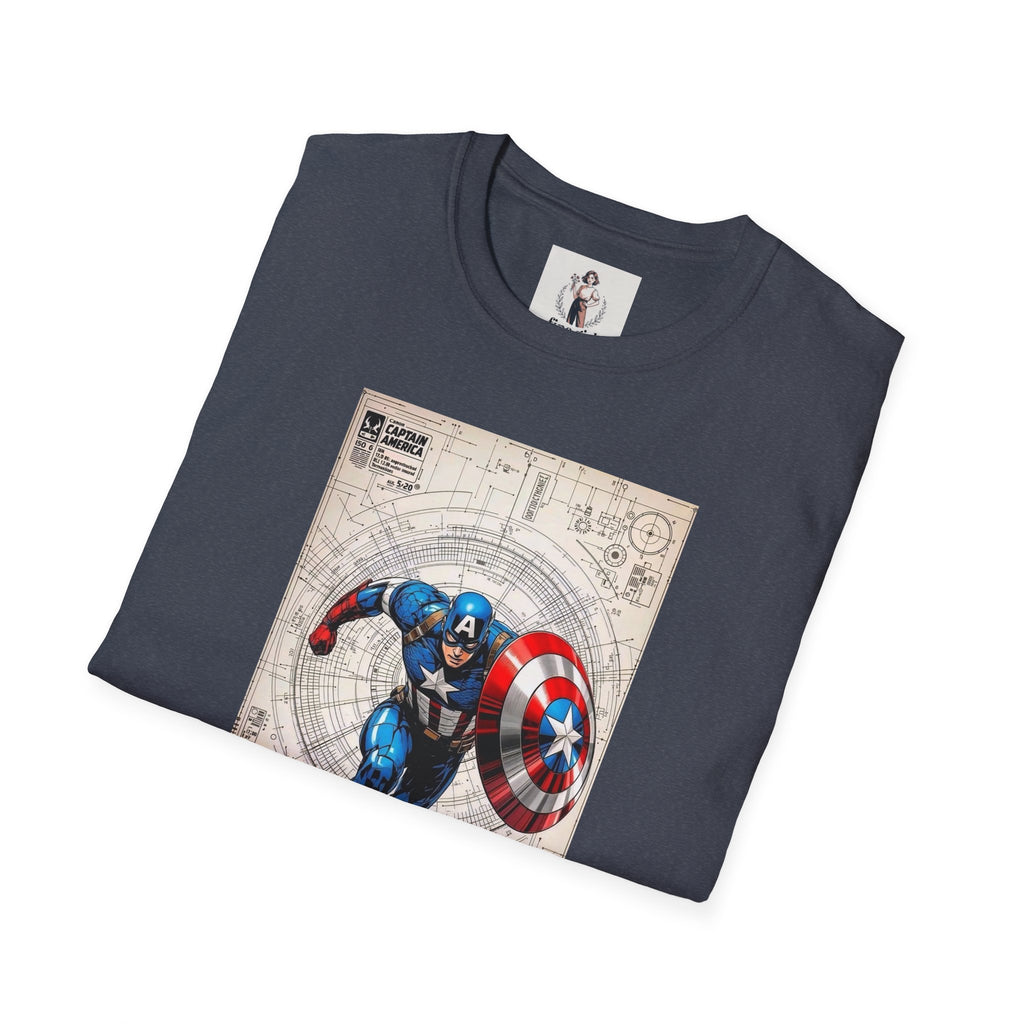 Captain America Superhero Marvel Unisex Softstyle T-Shirt, Comic Book Tee, Graphic Novel Shirt, Geeky Clothing, Cosplay Costume Top