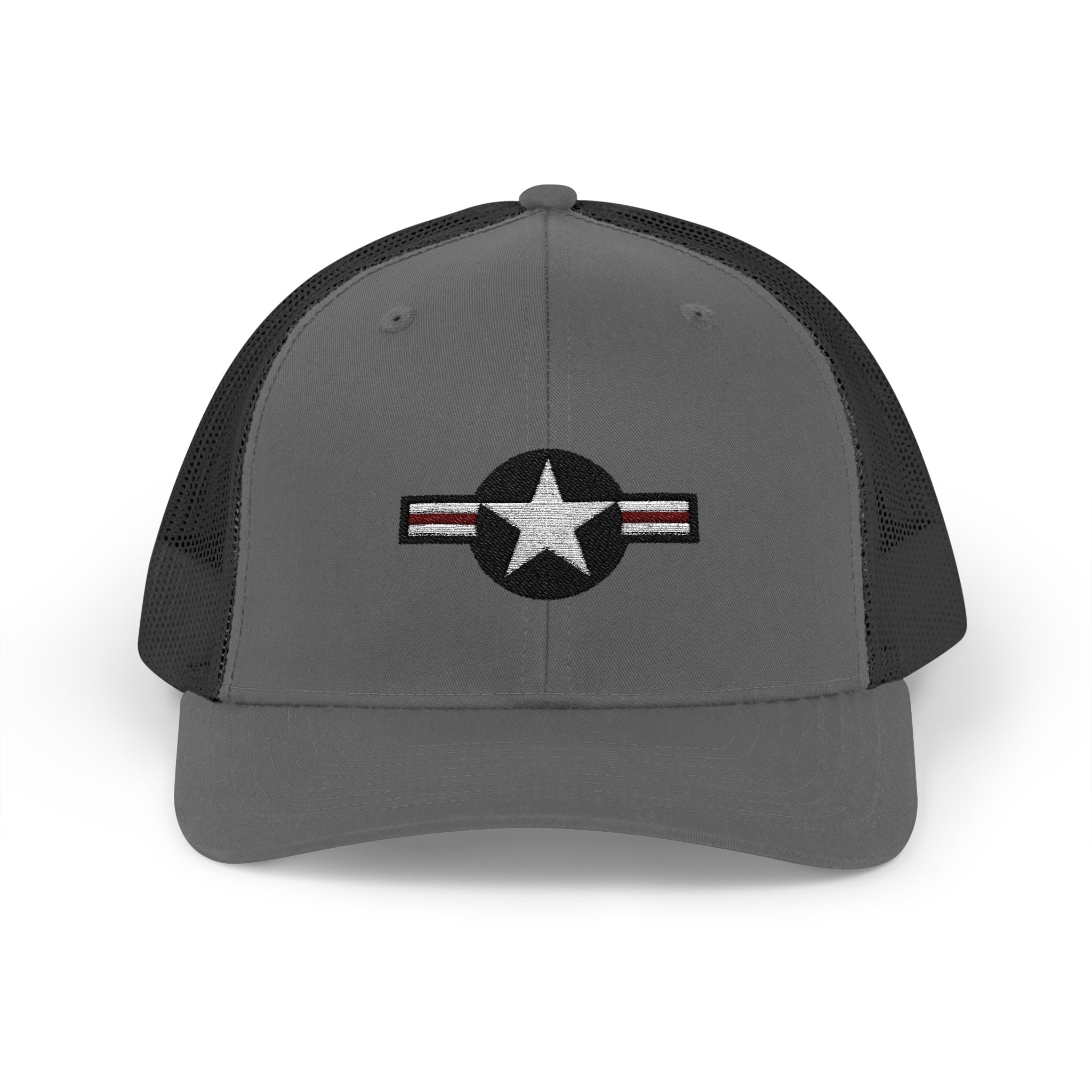 US Air Force Snapback Trucker Cap with Thin Red Line Design, Ideal for First Responders, Supportive Gifts, Memorials, Everyday Wear