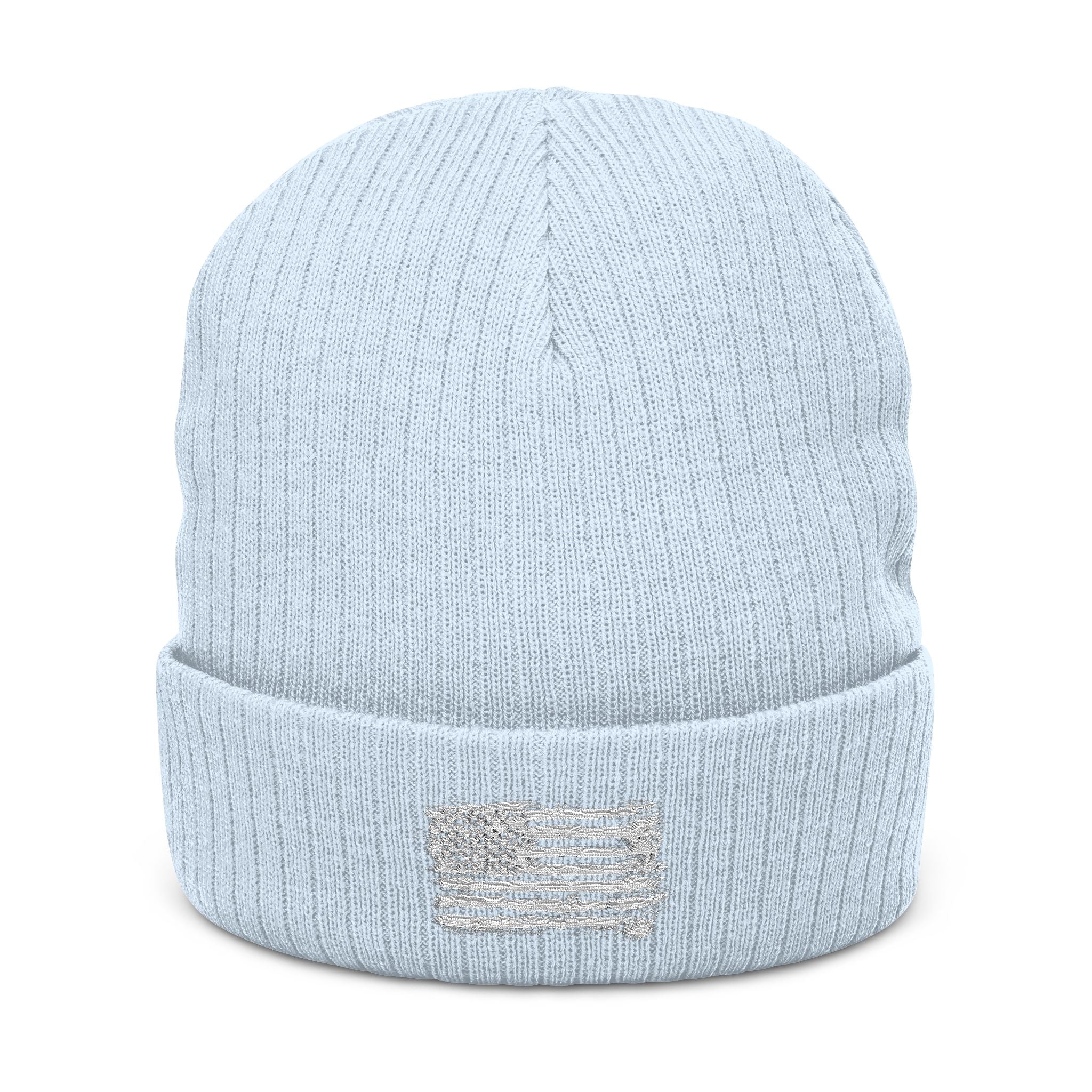 Stylish Embroidered Beanie with Patriotic Flag Design | Winter Hat, Cozy Headwear, Gifts for Him, Outdoor Apparel, Fashionable Knitwear