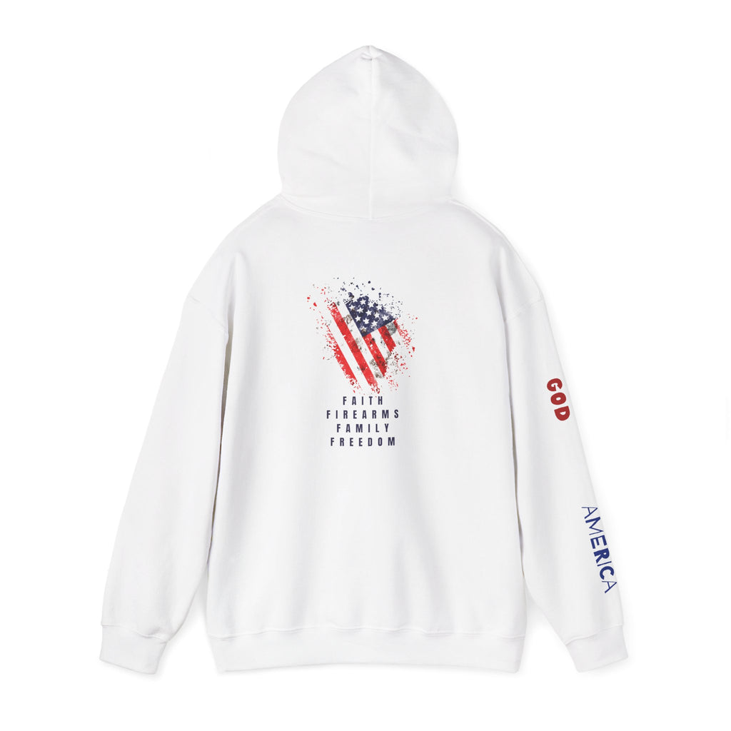 Faith Family Firearms Freedom Hooded Sweatshirt with Faith, Family, Firearms & Freedom Design - Unisex Cozy Wear for Celebrations