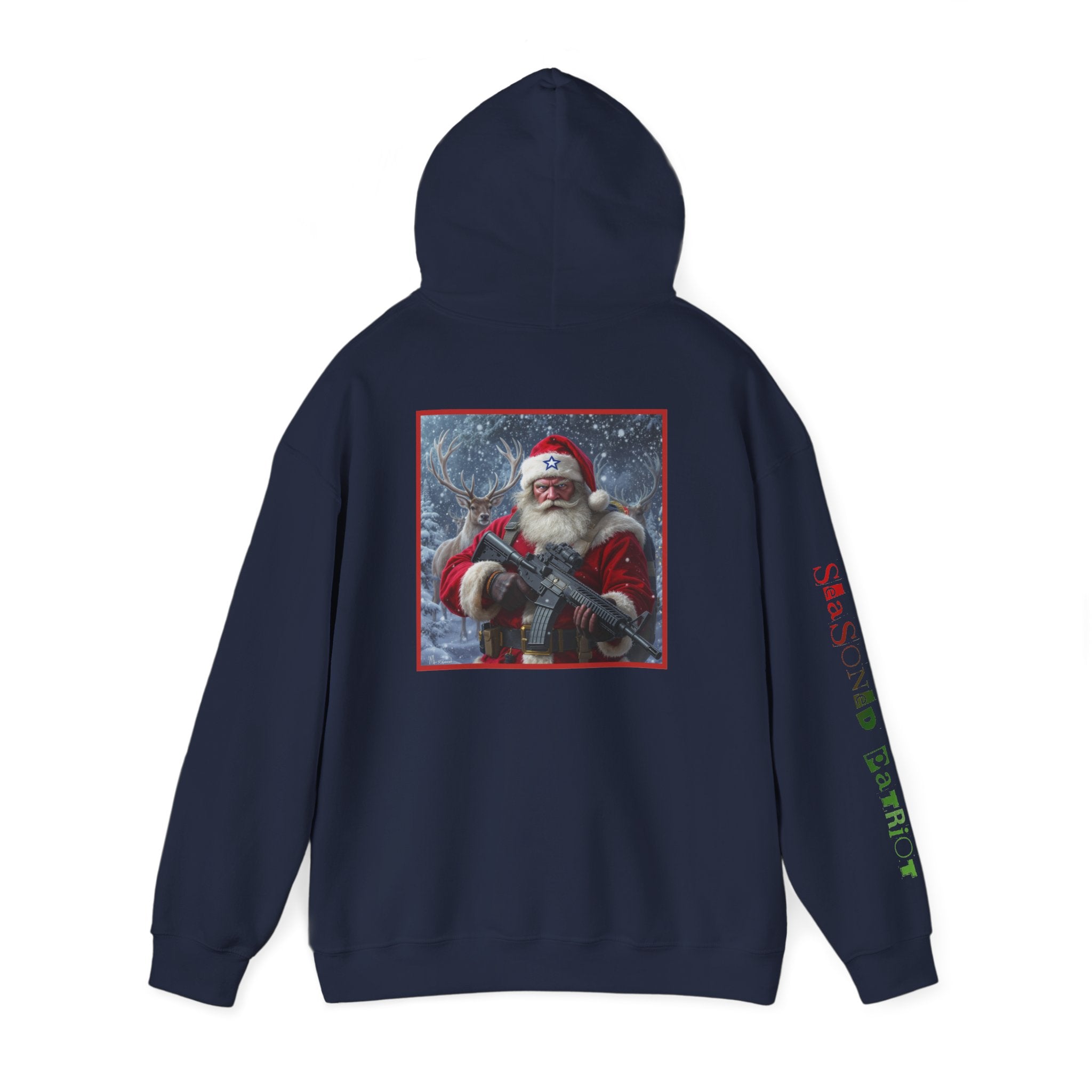 Christmas Santa Claus Patriotic USA Hoodie, Sweatshirt, Unisex Hooded Pullover, Holiday Outerwear, Festive Winter Apparel