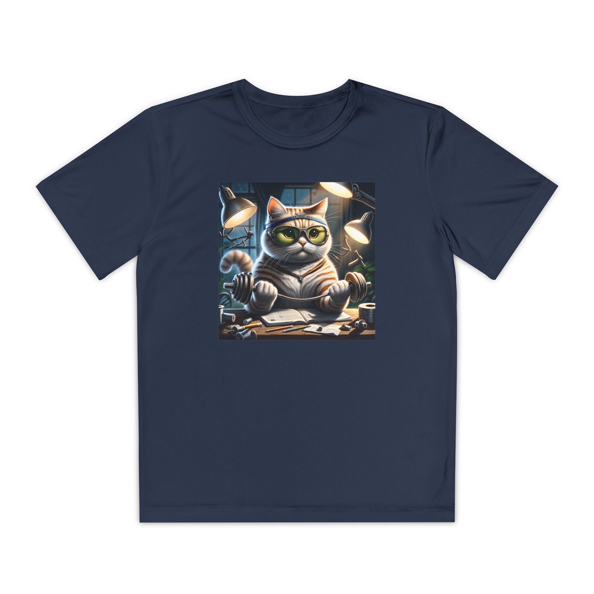 Workout Cat Youth Tee, Kids Fitness Shirt, Exercise Kitten T-Shirt, Gym Cat Top, Athletic Feline Clothing, Sporty Kitty Apparel