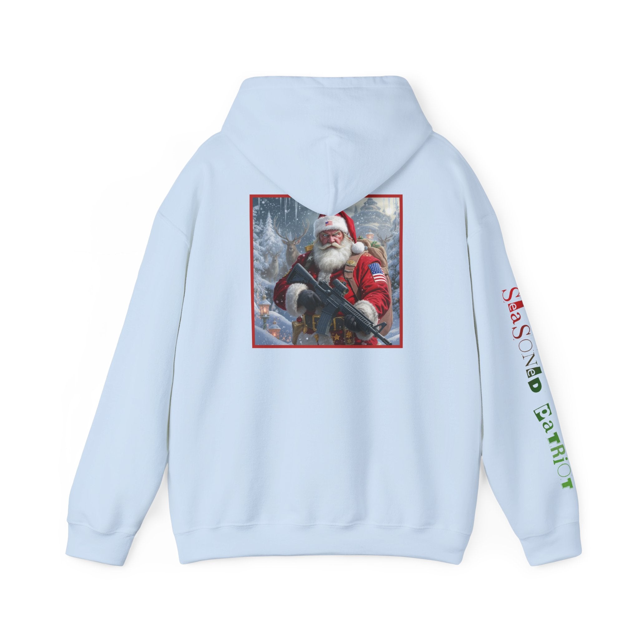 Christmas Santa Claus Patriotic USA Hoodie, Sweatshirt, Unisex Hooded Pullover, Holiday Outerwear, Festive Winter Apparel
