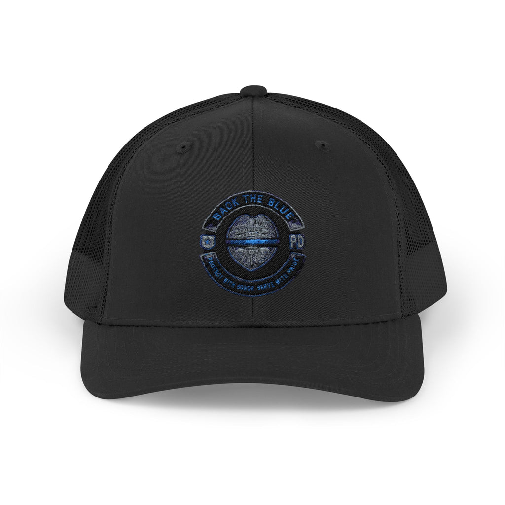 Back The Blue Snapback Trucker Cap with Thin Red Line Design, Ideal for First Responders, Supportive Gifts, Memorials, Everyday Wear