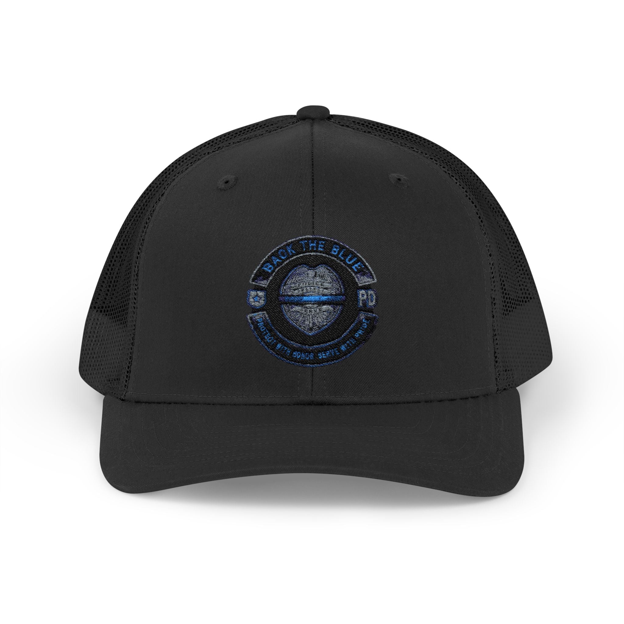 Back The Blue Snapback Trucker Cap with Thin Red Line Design, Ideal for First Responders, Supportive Gifts, Memorials, Everyday Wear