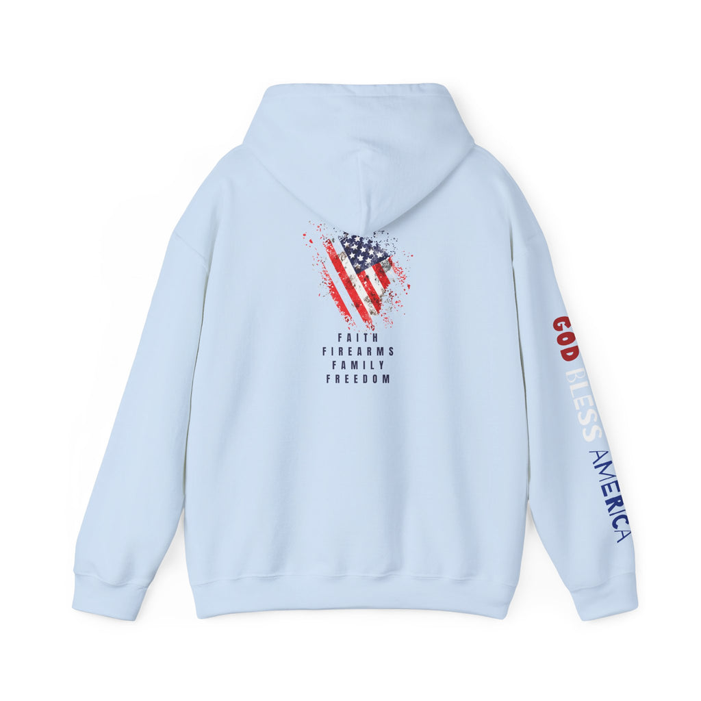 Faith Family Firearms Freedom Hooded Sweatshirt with Faith, Family, Firearms & Freedom Design - Unisex Cozy Wear for Celebrations