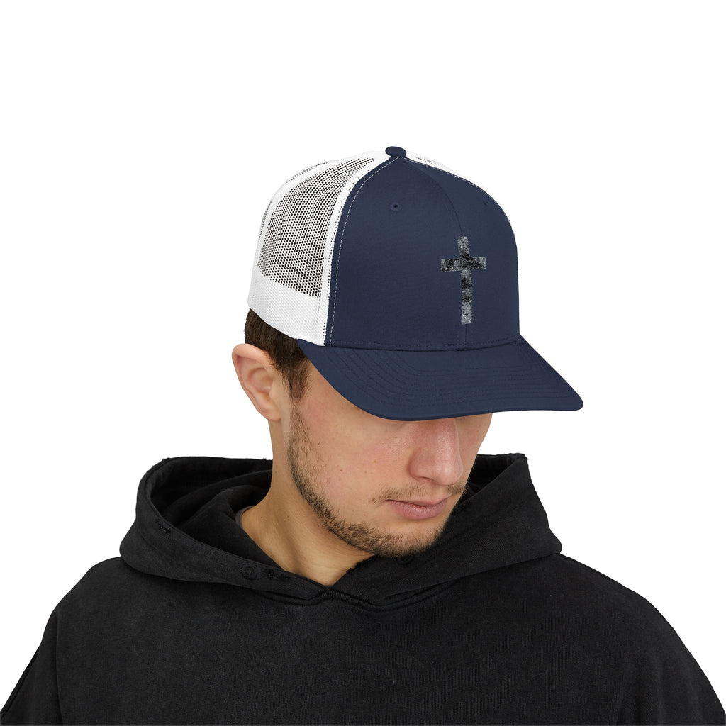 Holly Cross Snapback Trucker Cap with Thin Red Line Design, Ideal for First Responders, Supportive Gifts, Memorials, Everyday Wear