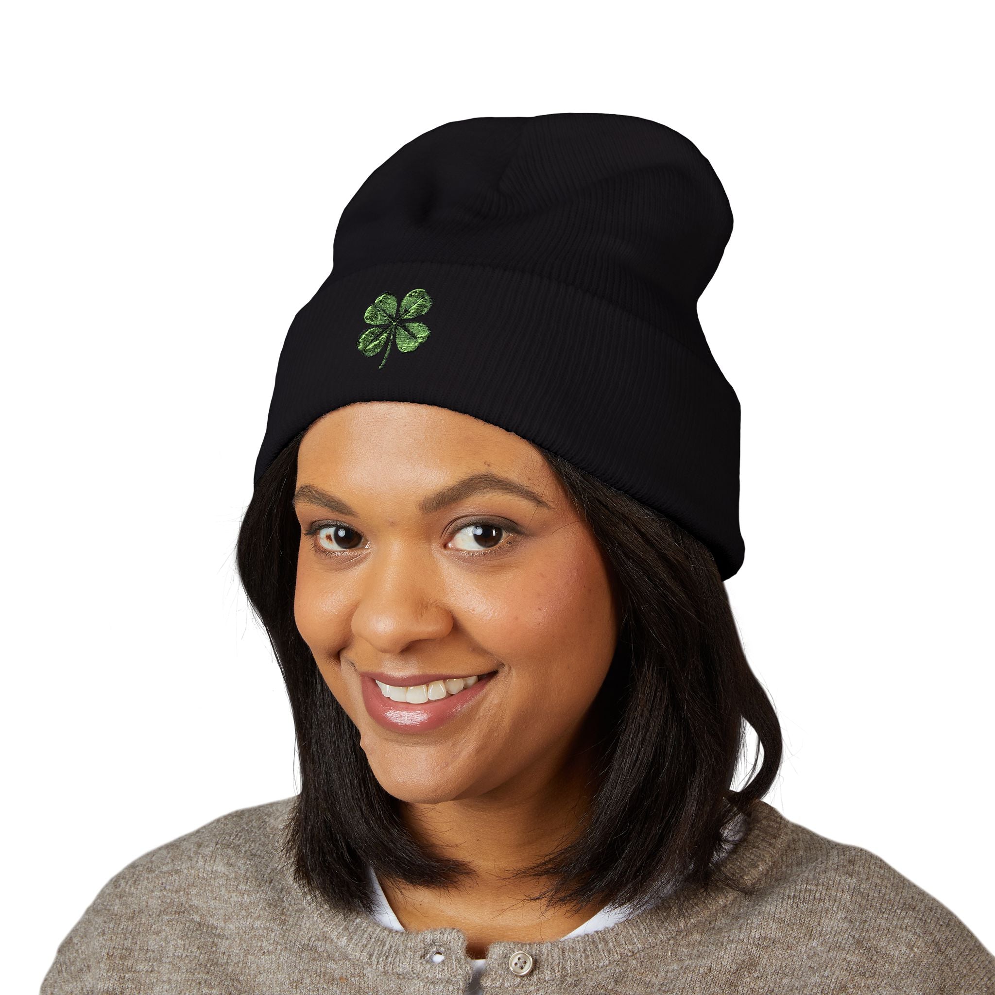 St. Patrick's Day 4-Leaf Clover Embroidered Beanie