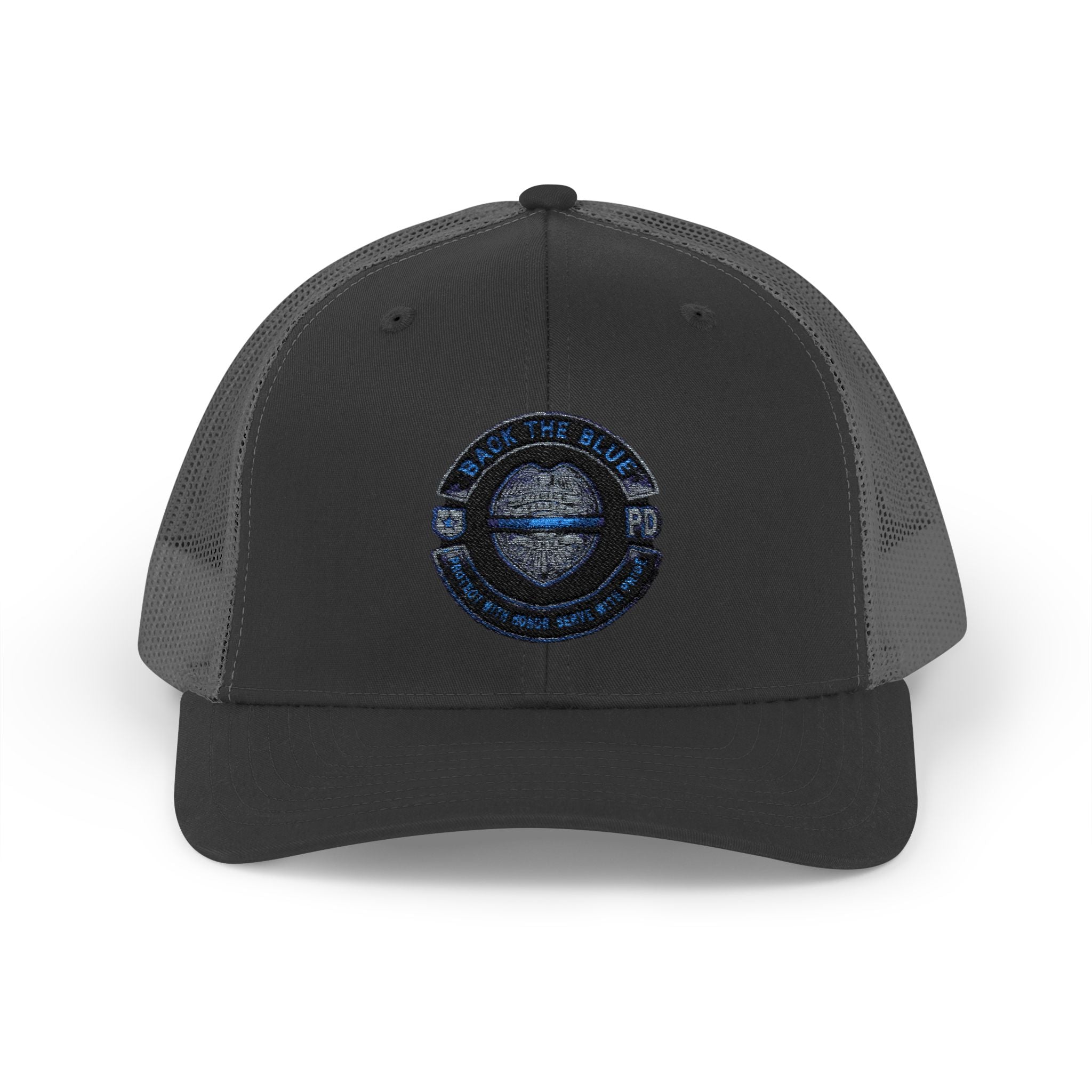 Back The Blue Snapback Trucker Cap with Thin Red Line Design, Ideal for First Responders, Supportive Gifts, Memorials, Everyday Wear