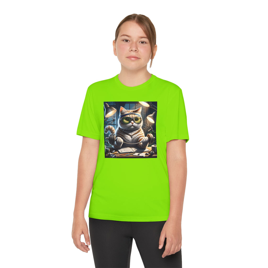 Workout Cat Youth Tee, Kids Fitness Shirt, Exercise Kitten T-Shirt, Gym Cat Top, Athletic Feline Clothing, Sporty Kitty Apparel