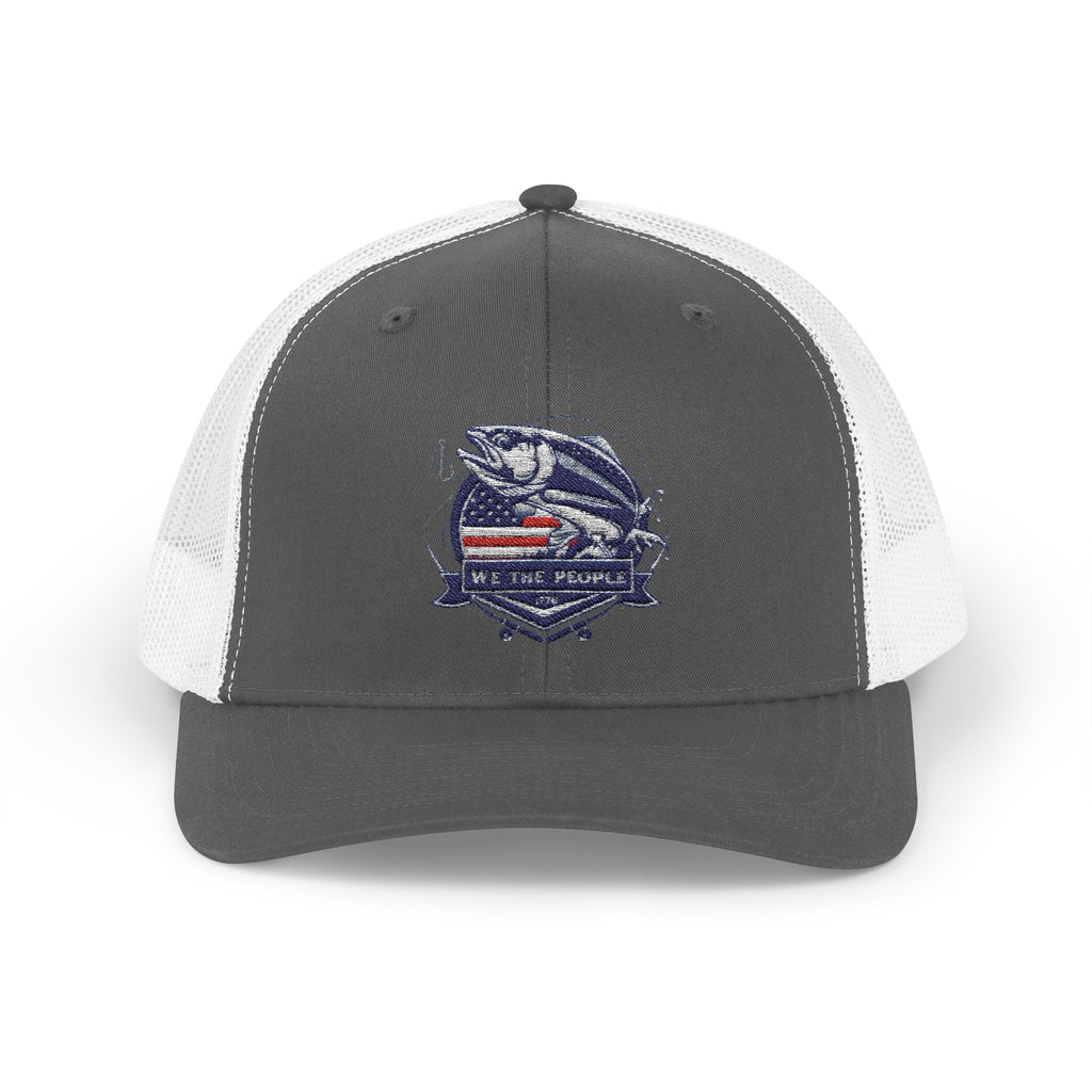 Fishing Patriotic Snapback Trucker Cap with Thin Red Line Design, Ideal for First Responders, Supportive Gifts, Memorials, Everyday Wear