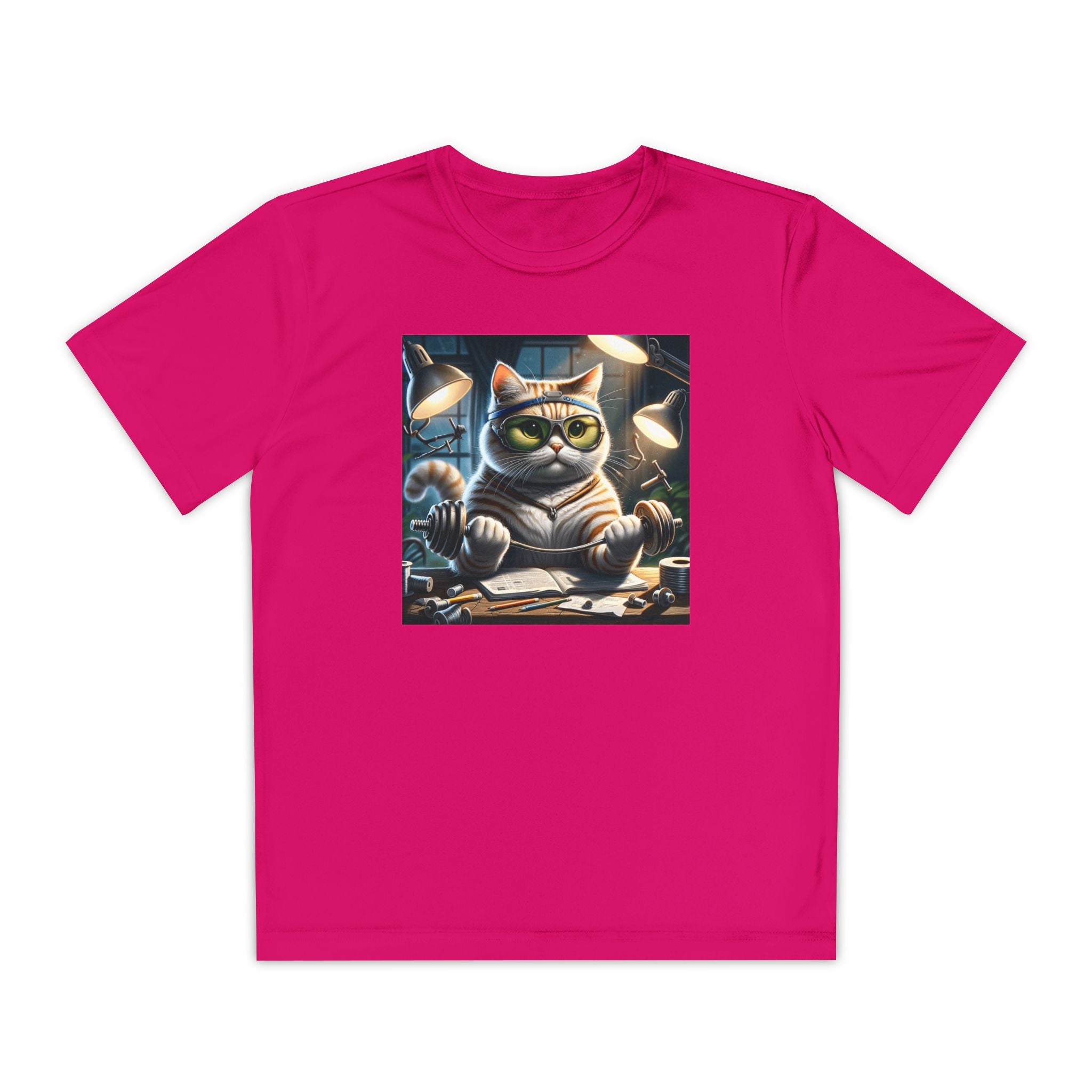 Workout Cat Youth Tee, Kids Fitness Shirt, Exercise Kitten T-Shirt, Gym Cat Top, Athletic Feline Clothing, Sporty Kitty Apparel