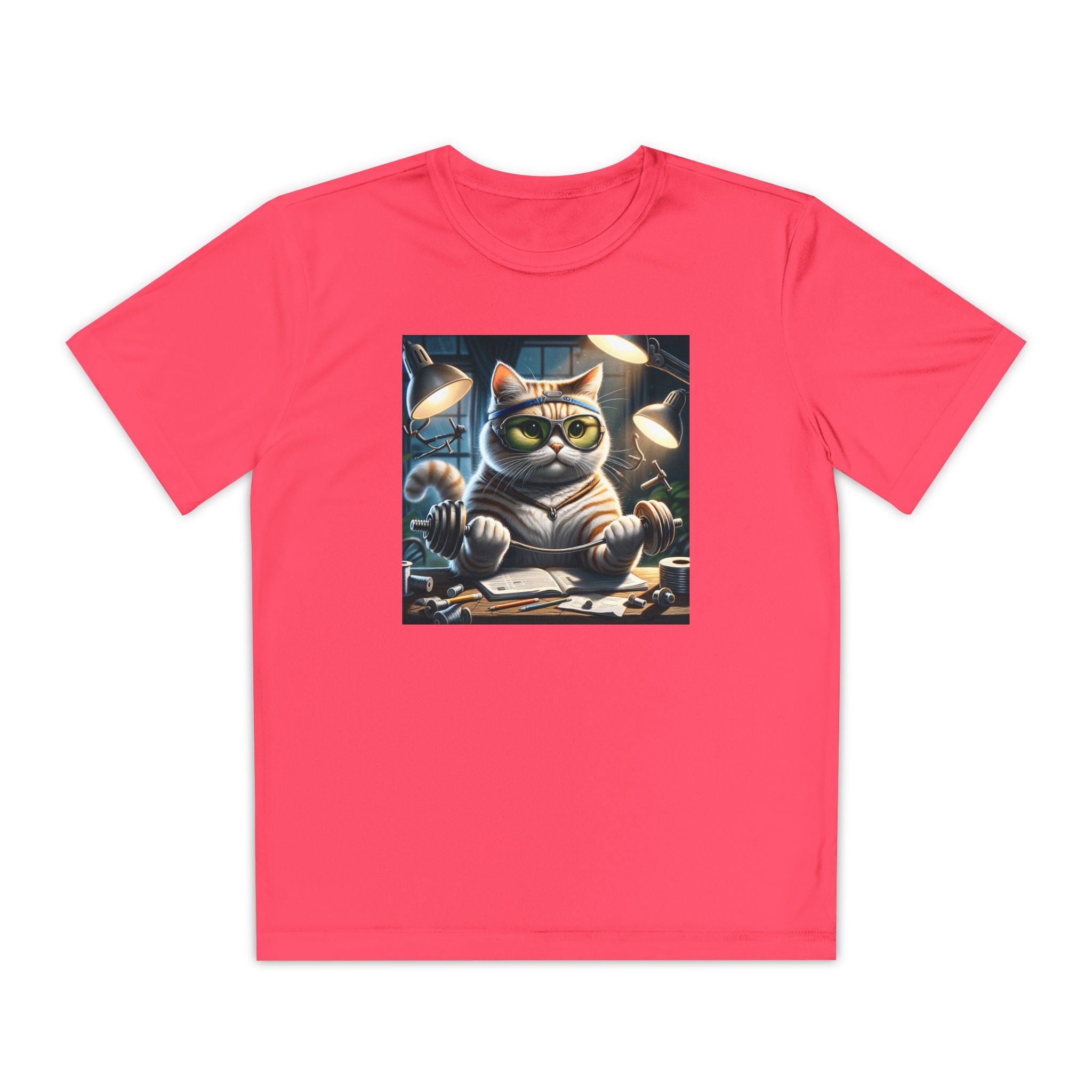 Workout Cat Youth Tee, Kids Fitness Shirt, Exercise Kitten T-Shirt, Gym Cat Top, Athletic Feline Clothing, Sporty Kitty Apparel
